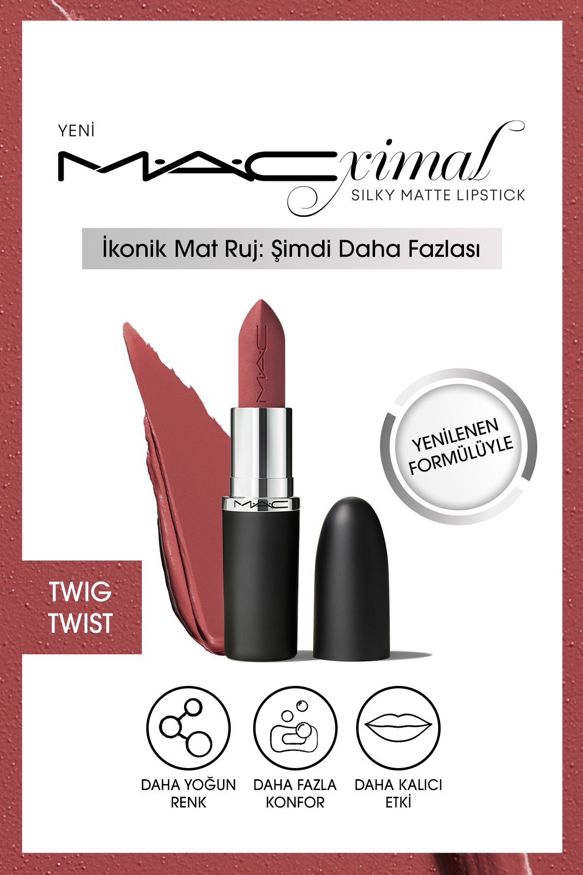Mac M·A·CXIMAL Silky Matte Lipstick Nemlendirme Etkili Yoğun Renk Sağlayan Ruj - Twig Twist