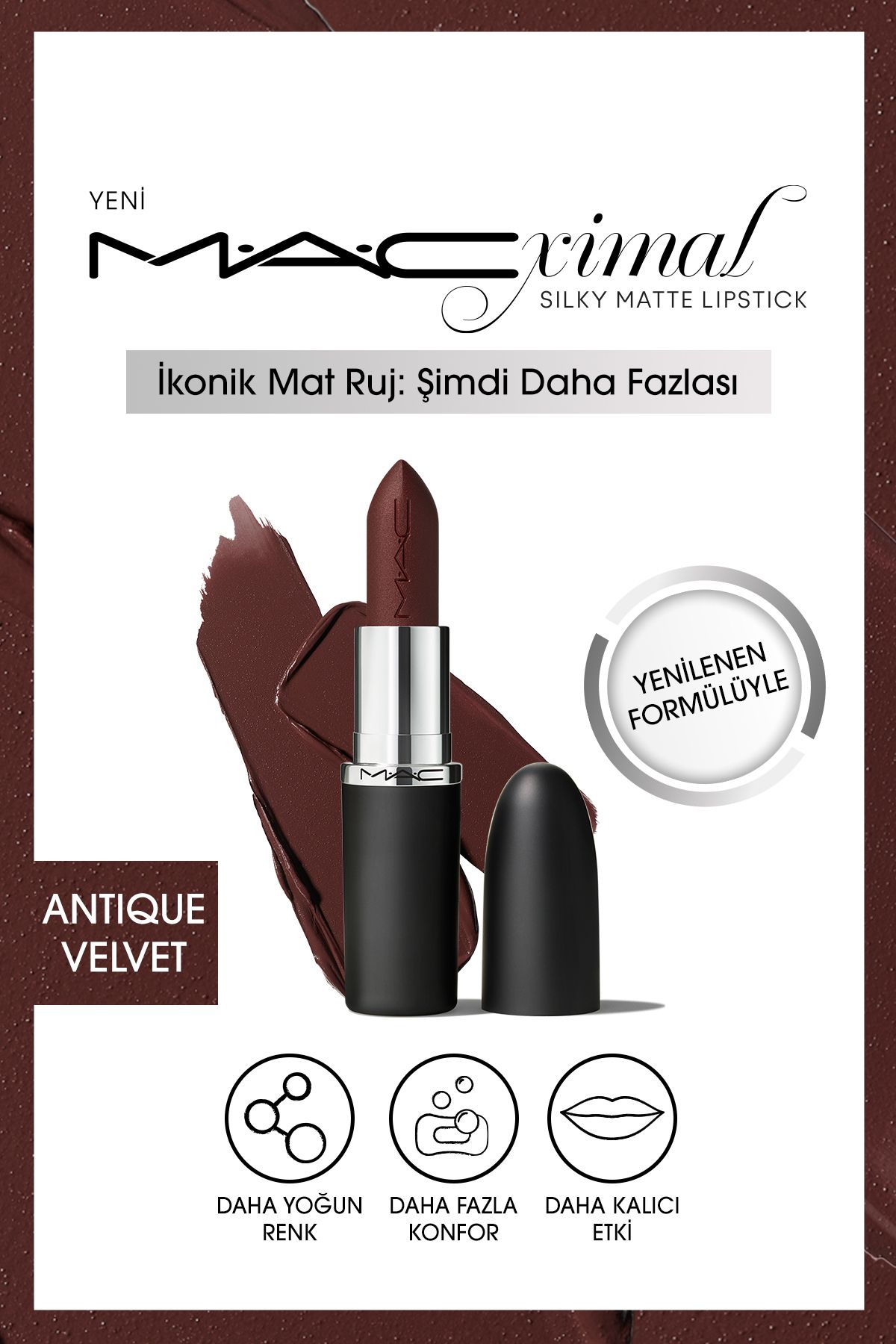 Mac M·A·CXIMAL Silky Matte Lipstick Nemlendirme Etkili Yoğun Renk Sağlayan Ruj - Antique Velvet