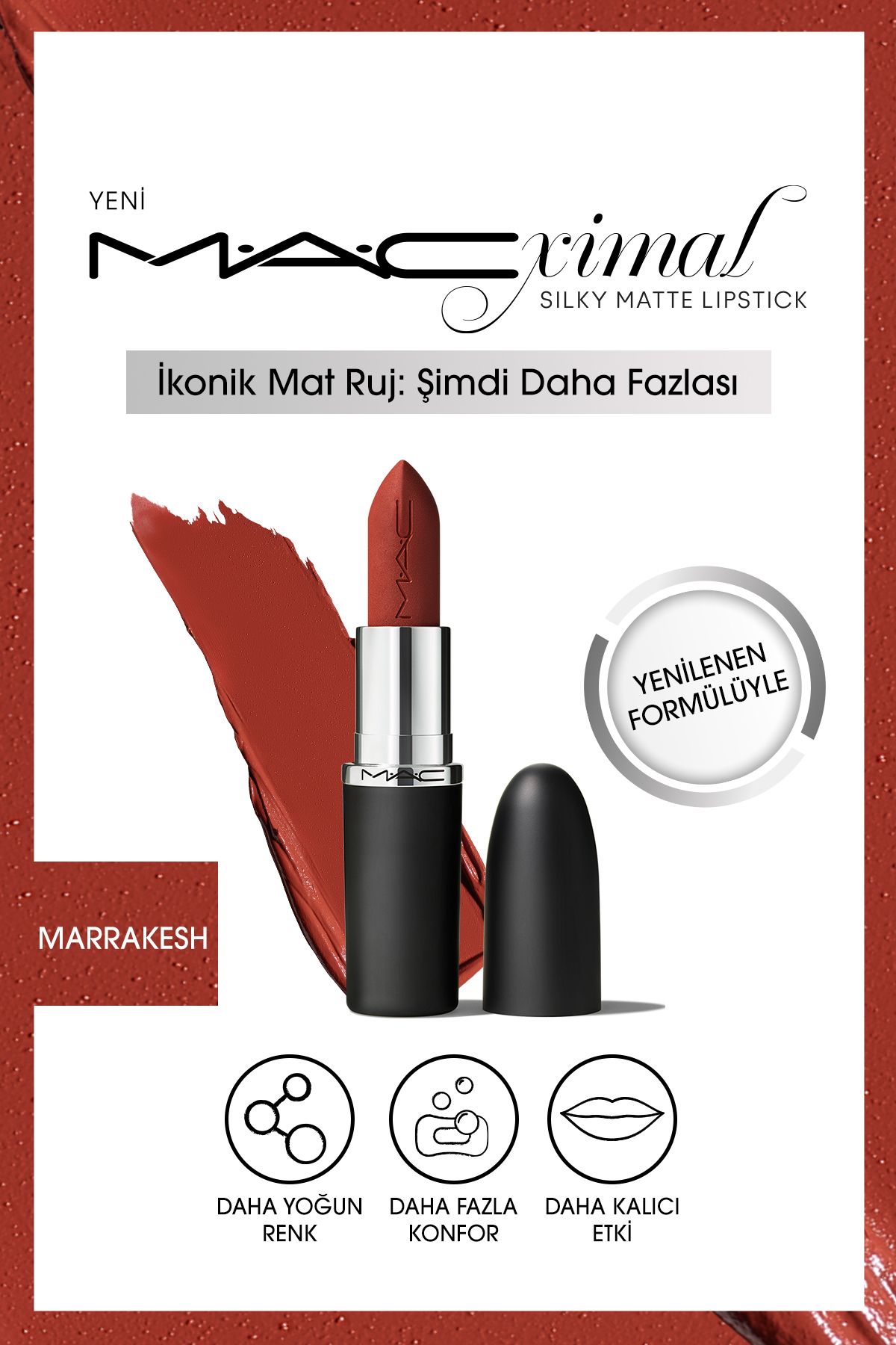 Mac M·A·CXIMAL Silky Matte Lipstick Nemlendirme Etkili Yoğun Renk Sağlayan Ruj - Marrakesh
