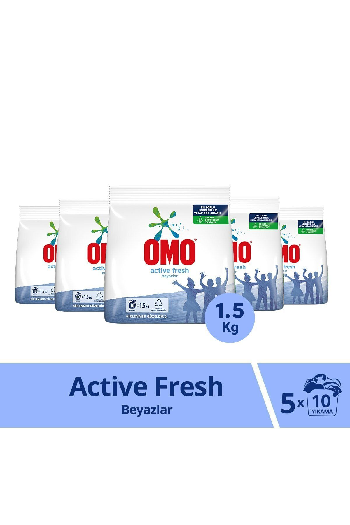 Omo Active Fresh Toz Çamaşır Deterjanı Beyazlar Için En Zorlu Lekeleri Çıkarır 1.5 Kg 5 Adet