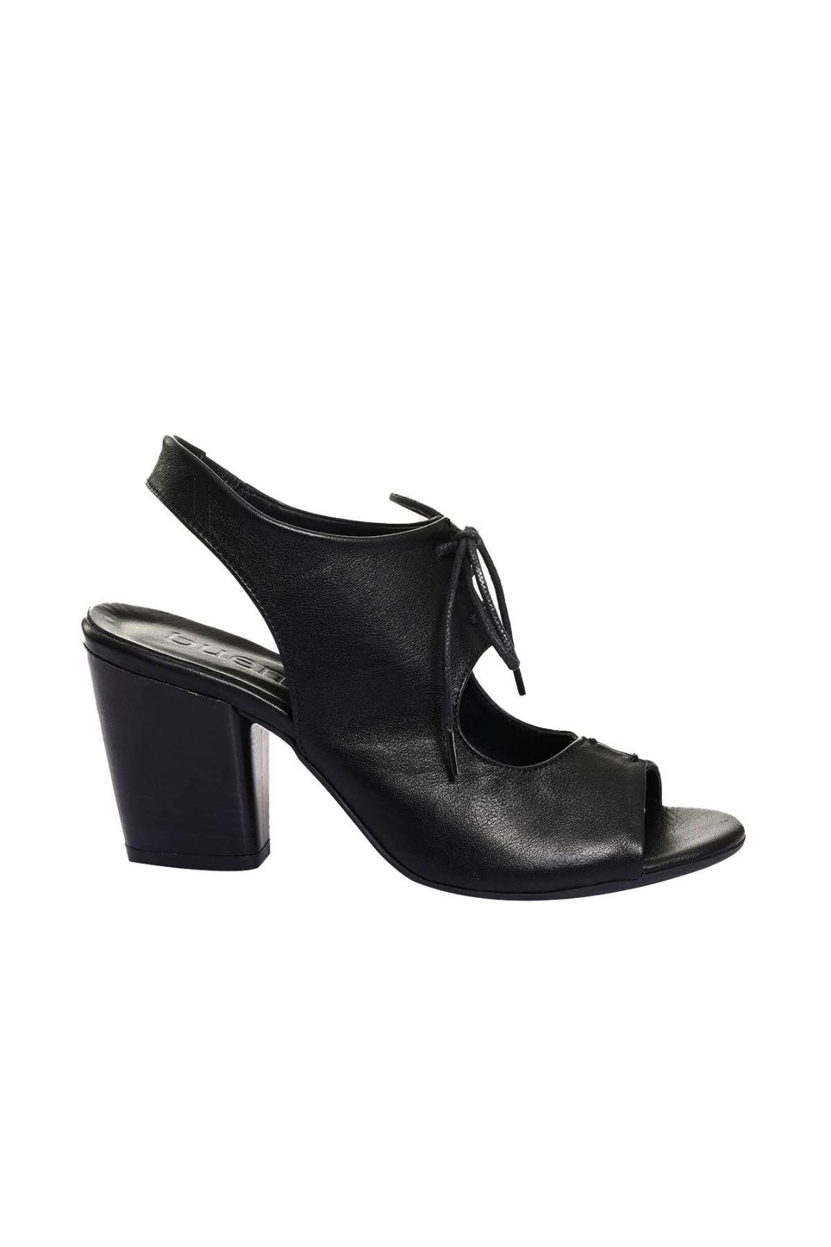 BUENO Shoes Siyah Deri Kadın Topuklu Sandalet