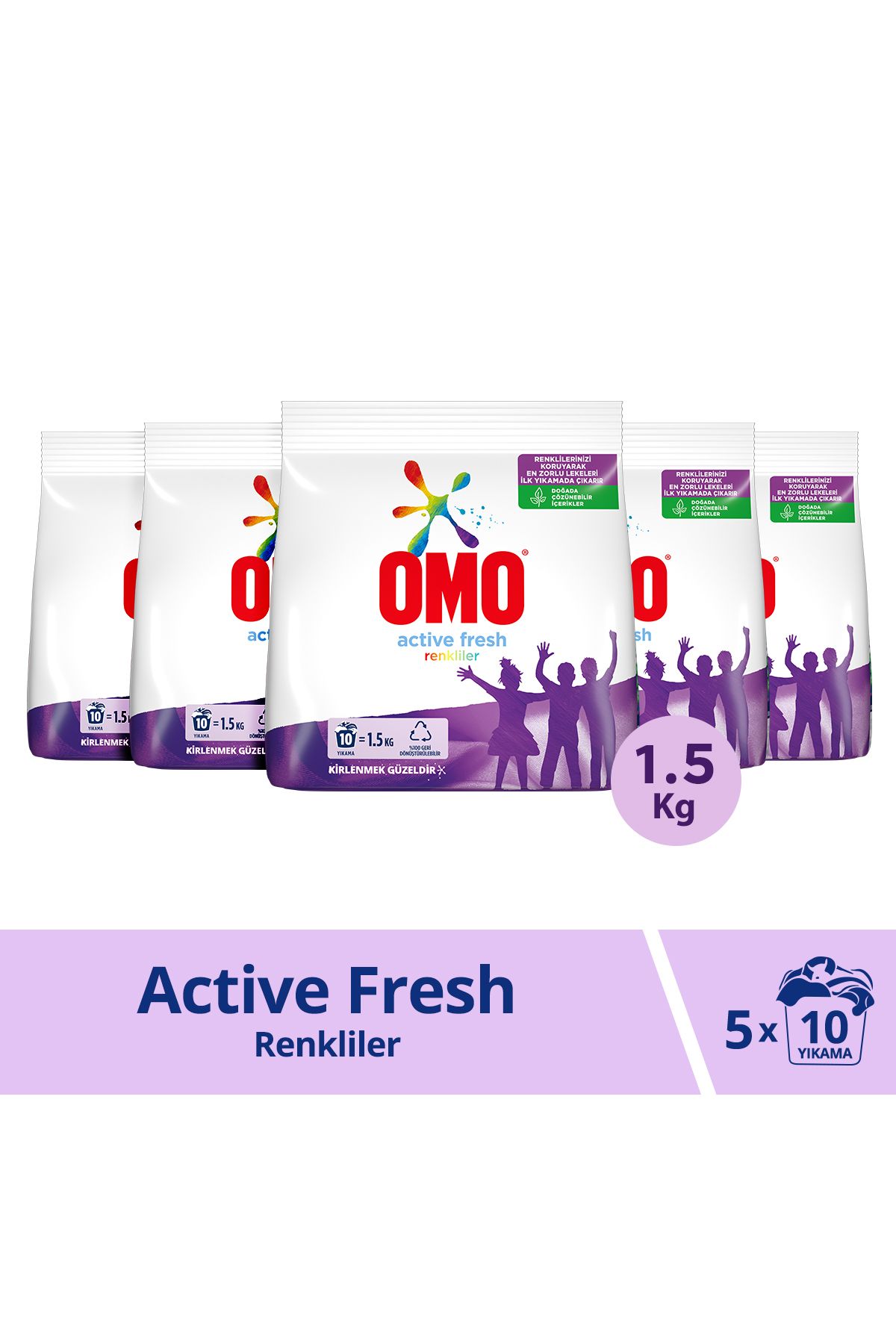 Omo Active Fresh Toz Çamaşır Deterjanı Renkliler Için Renklilerinizi Korur 1.5 Kg 5 Adet