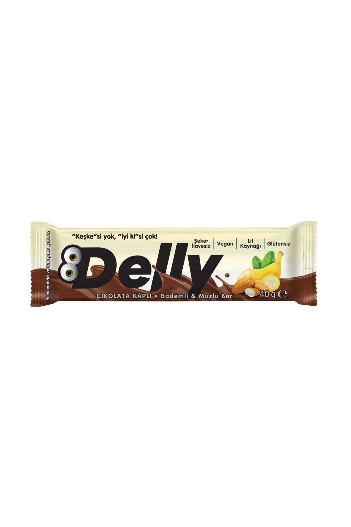 Delly Şeker Ilavesiz Çikolata Kaplı - Bademli & Muzlu Bar 40g (12ADET)