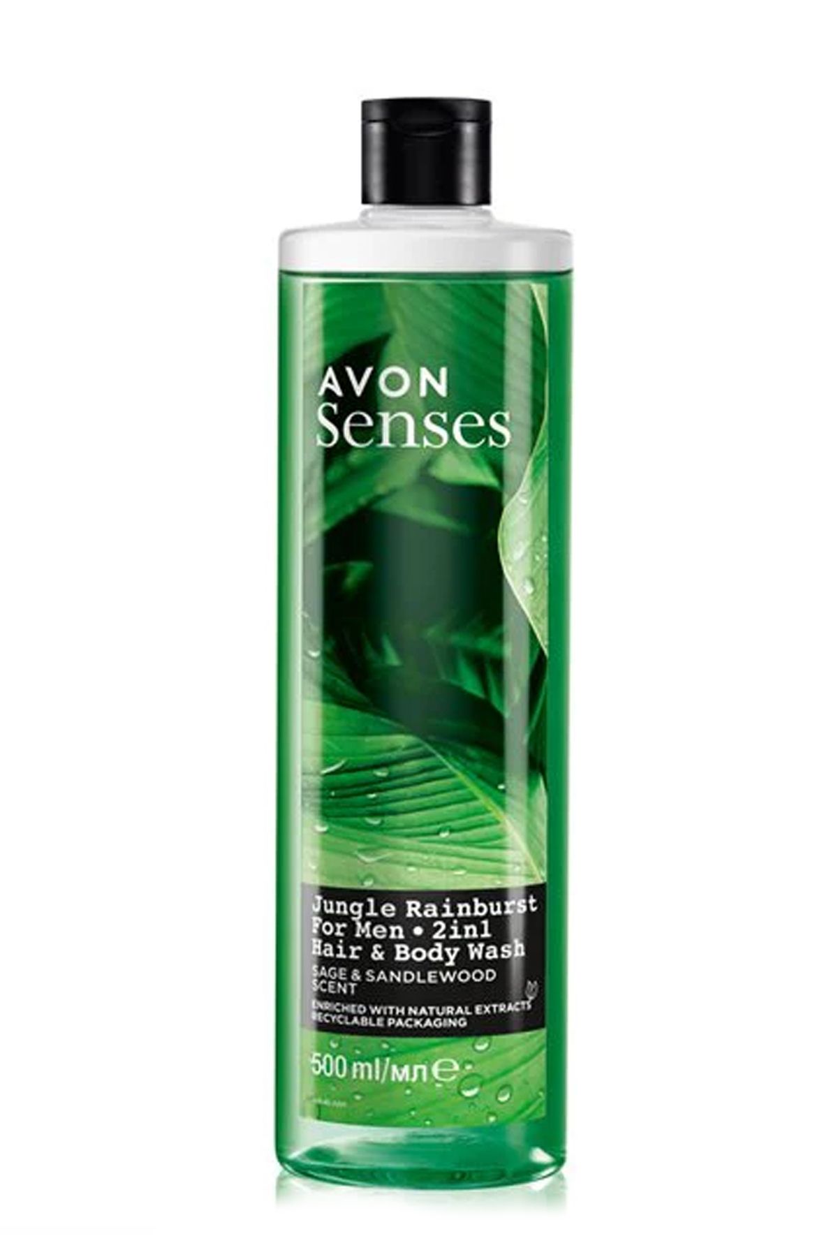 Avon Senses Jungle Rainburst Adaçayı ve Sandal Ağacı Kokulu Erkek Saç ve Vücut Şampuanı 500 Ml.