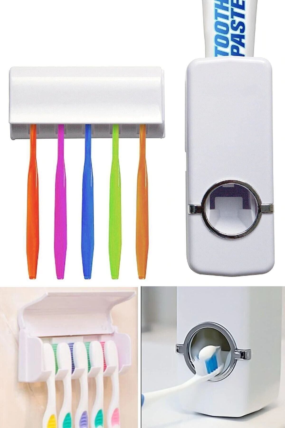 Genel Markalar Otomatik Diş Macunu Sıkacağı Ve 5 Adet Diş Fırçalığı Diş Fırçalık