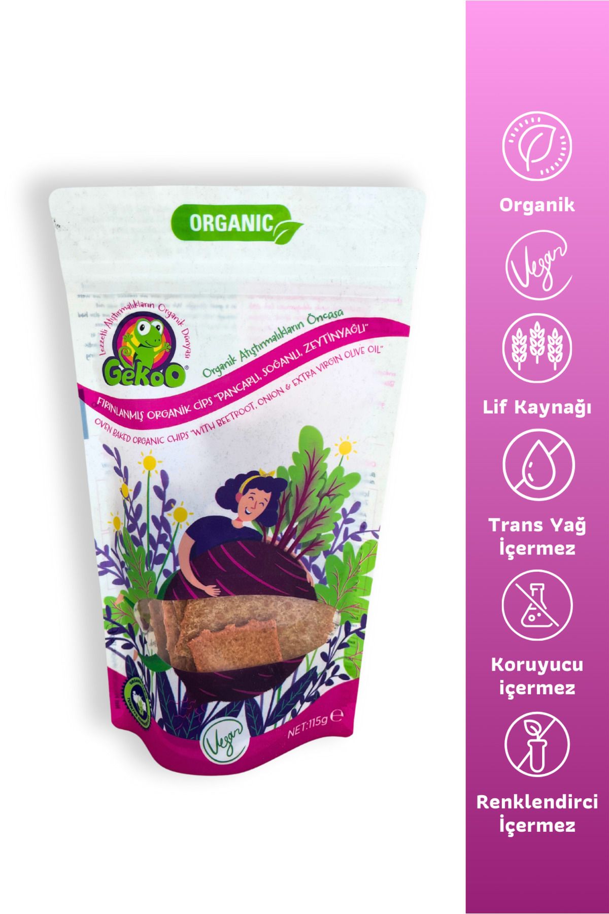 Gekoo Organik Cips | Fırınlanmış - Pancar - Soğan - Zeytinyağlı - 115g