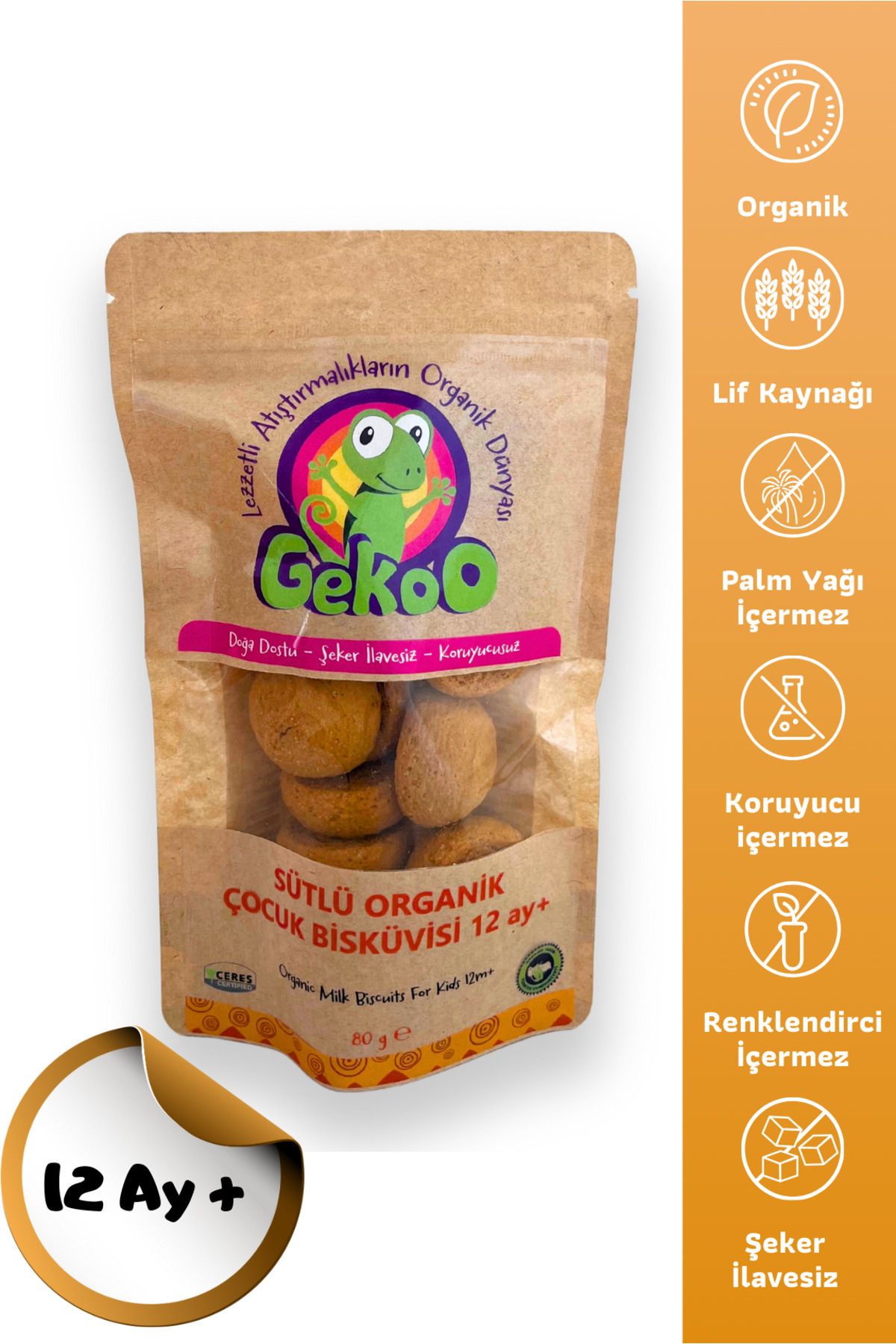 Gekoo Organik Çocuk Bisküvisi | Sütlü - 80g