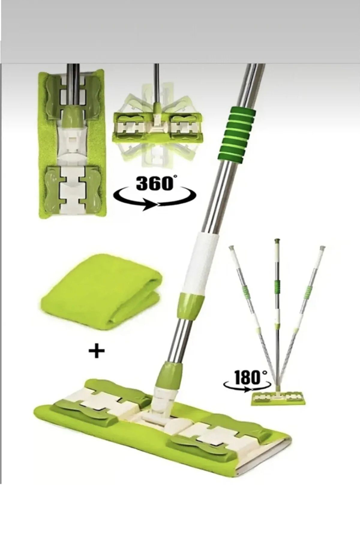 ASYA BAZAAR (1 Adet ) Yedek Bez Hediyeli Yeşil Yer Mopu Fayans Duvar Yüzey Temizlik Mikrofiber Mop