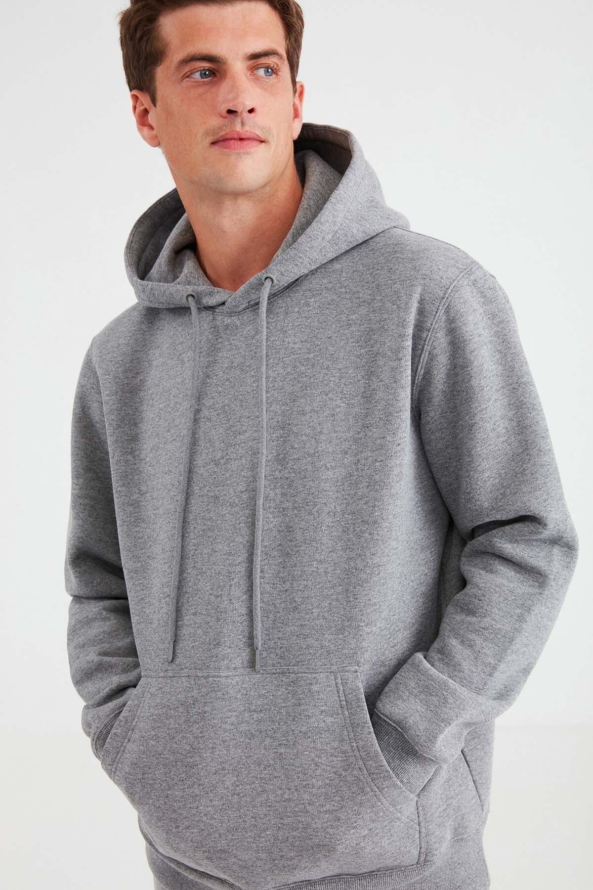 GRIMELANGE Jorge Erkek Yumusaçık Kumaşlı Kapüşonlu Kordonlu Regular Fit Açık Gri Sweatshirt