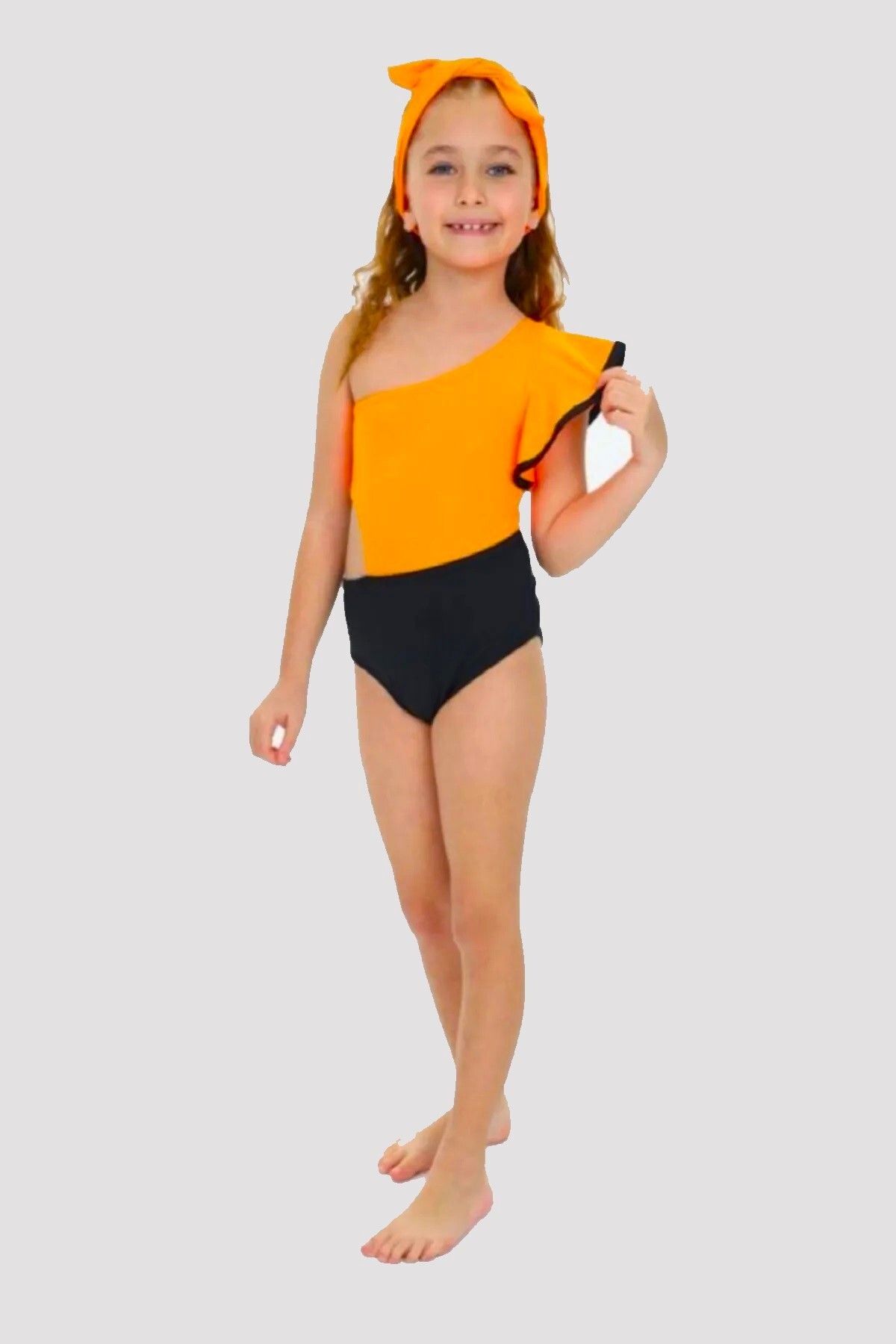 ModaCity Yeni Sezon Tek Omuz Fırfırlı Bandanalı  Cutout Dekolite Modelli Kız Çocuk Mayokini -Mayo
