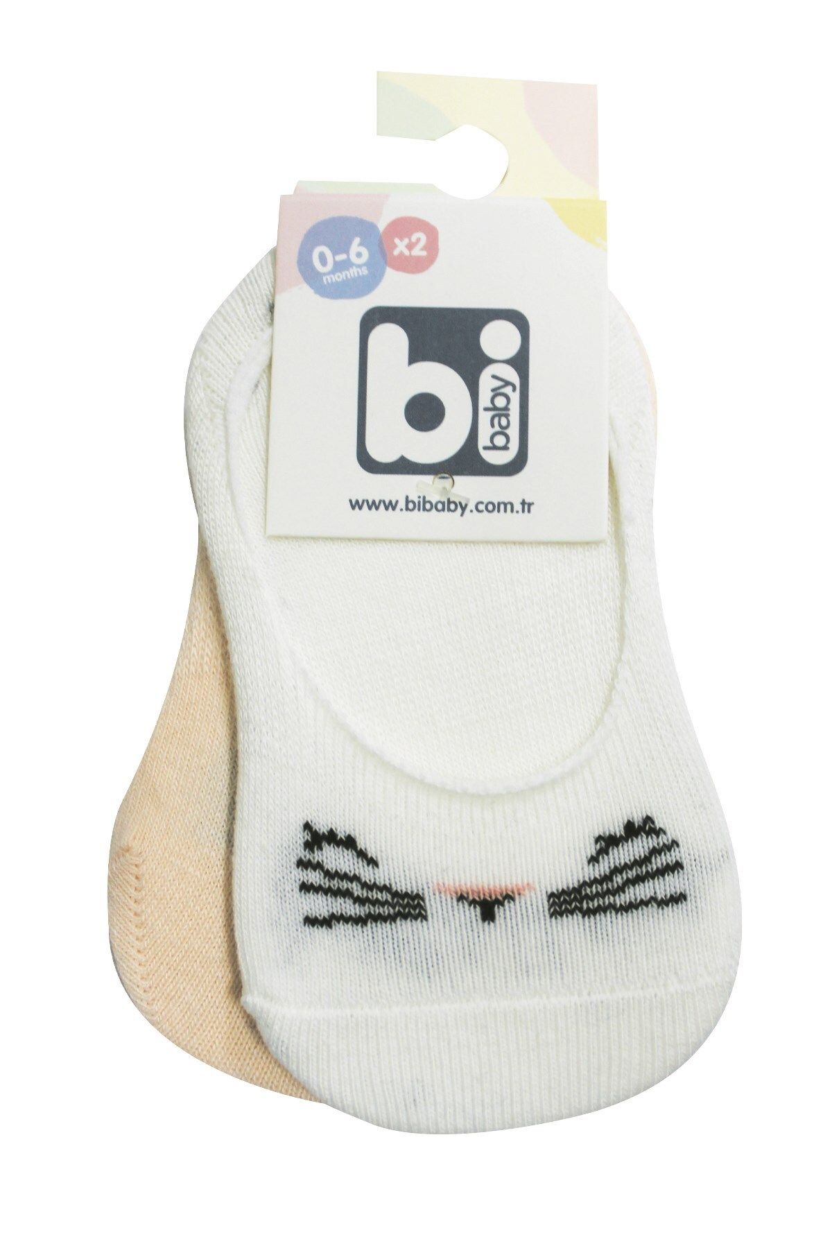 Bibaby Kız Bebek Cute Face Silikonlu 2li Babet Çorap