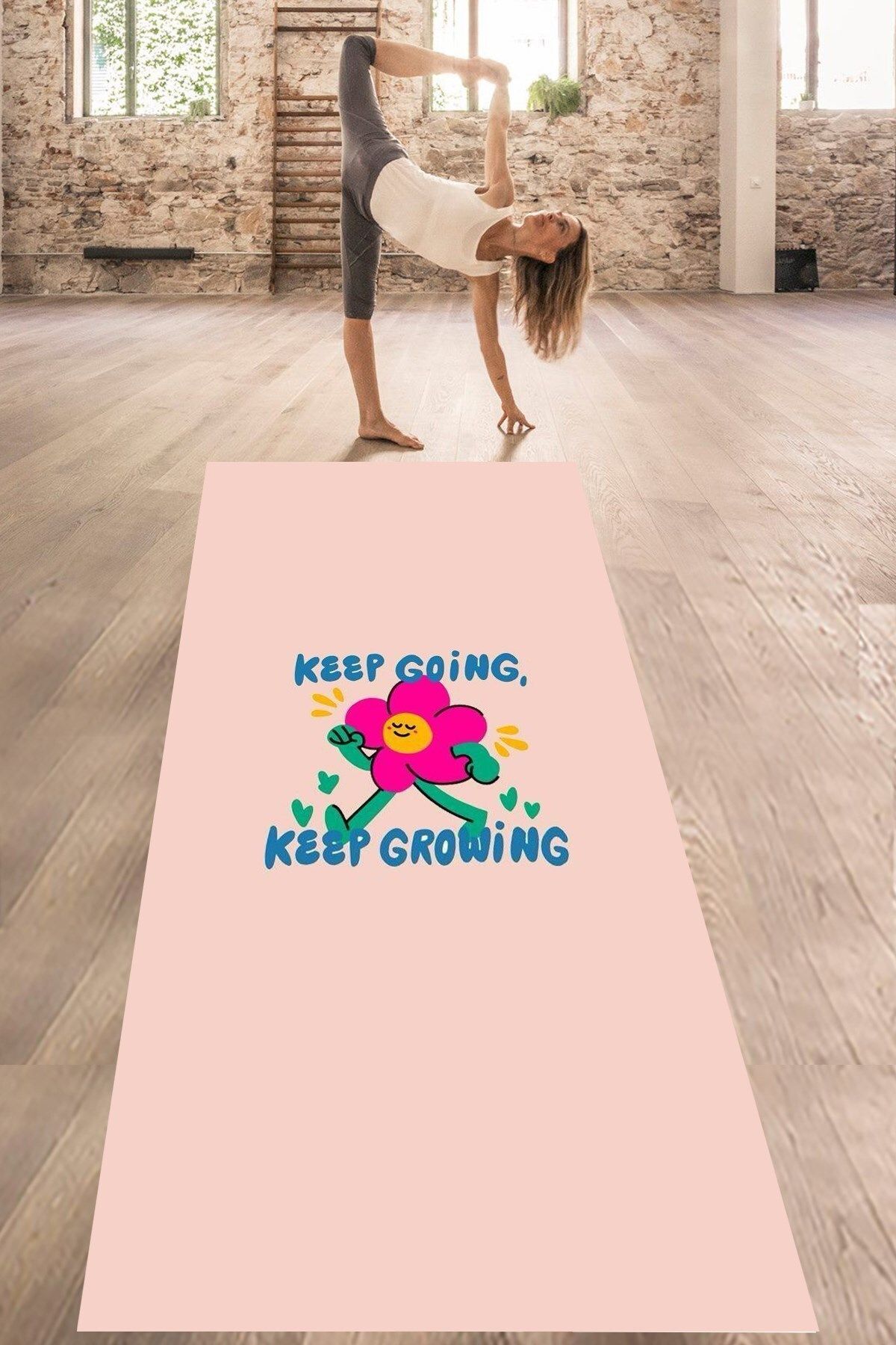 on the clouds Çiçek Desen Keep Going Keep Growing Yıkanabilir Kaymaz Taban Leke Tutmaz Yoga Matı Pilates Minderi