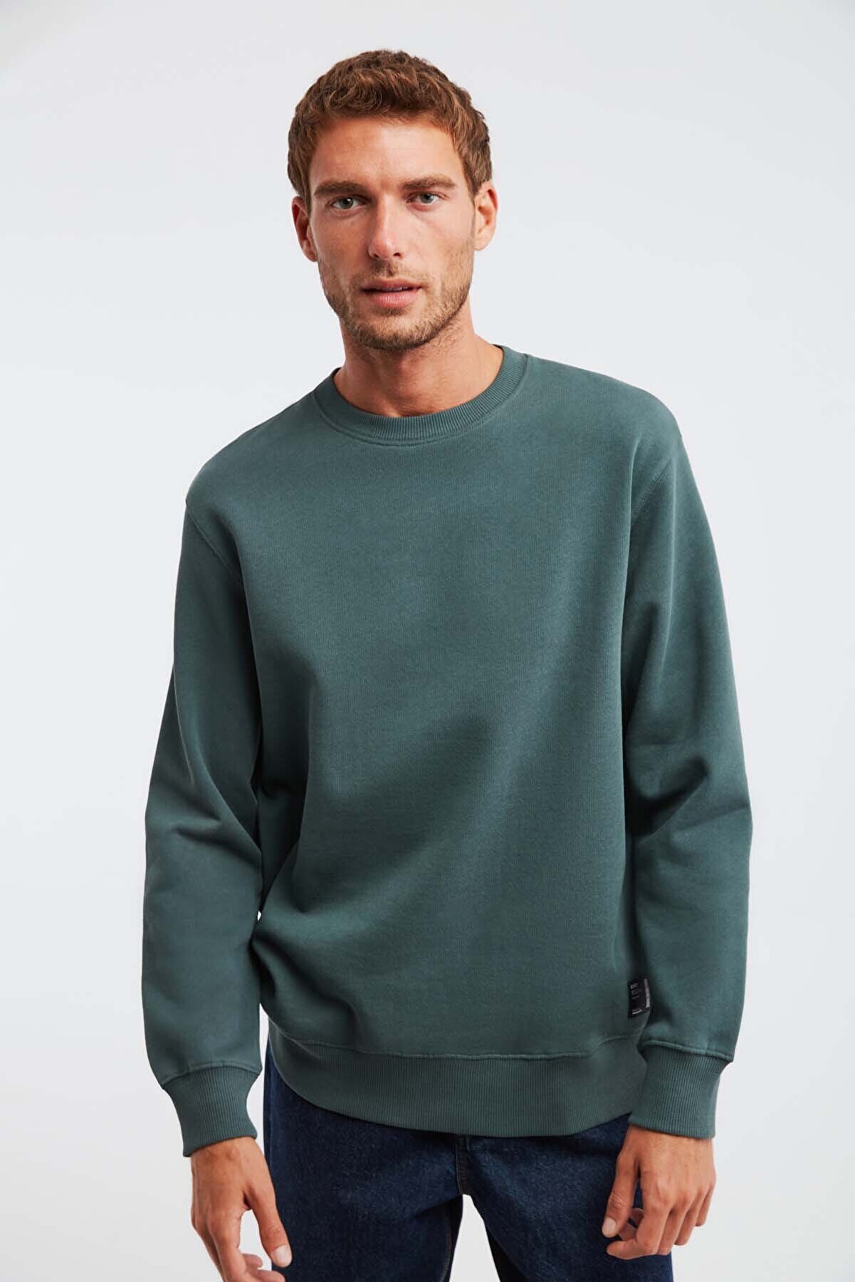 GRIMELANGE Travis Erkek Yumuşacık Kumaşlı Regular Fit Yuvarlak Yakalı Koyu Yeşil Sweatshirt