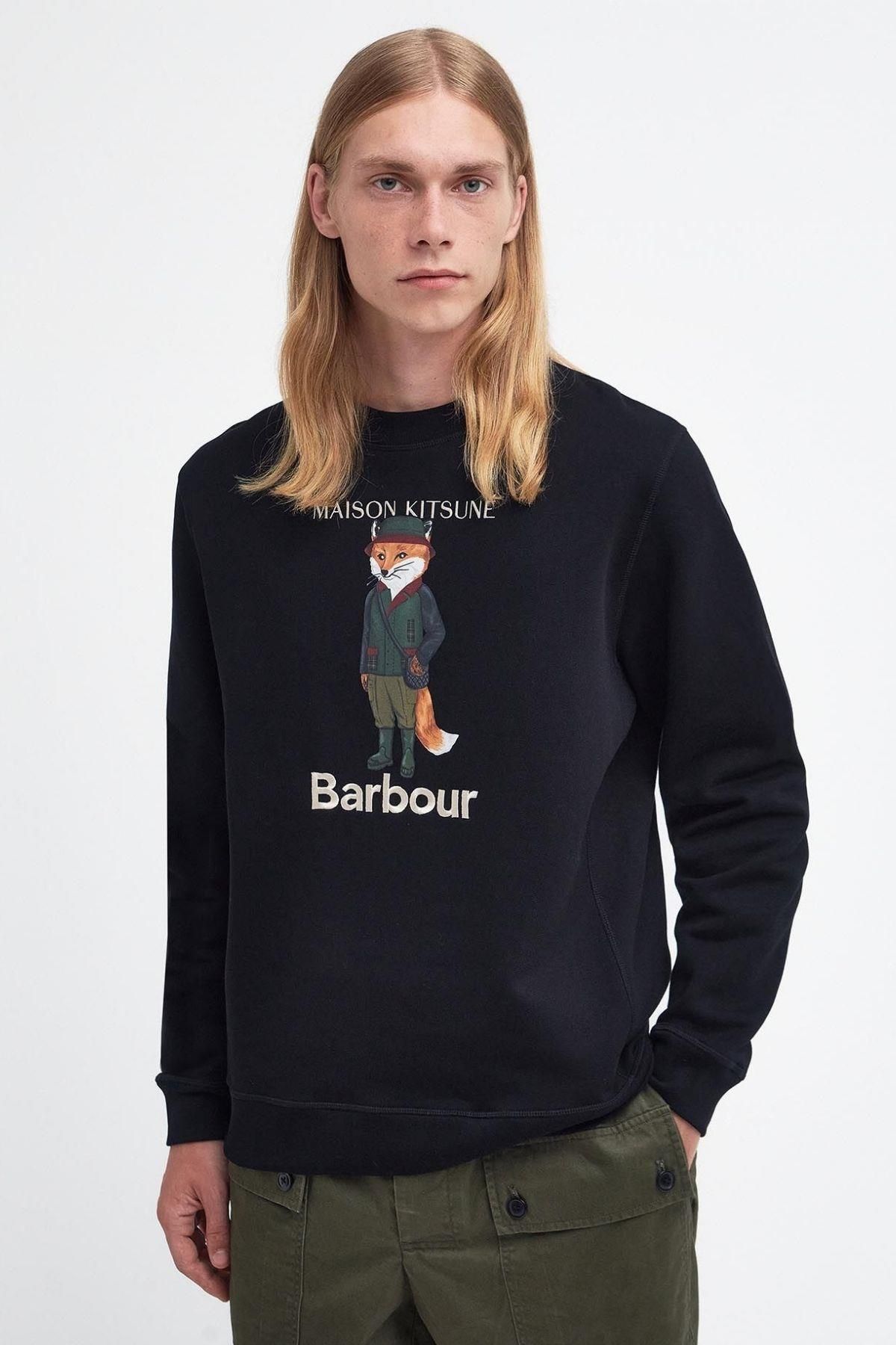 Barbour X Maison Kitsuné Beaufort Fox Crew Sweatshirt Bk31 Black