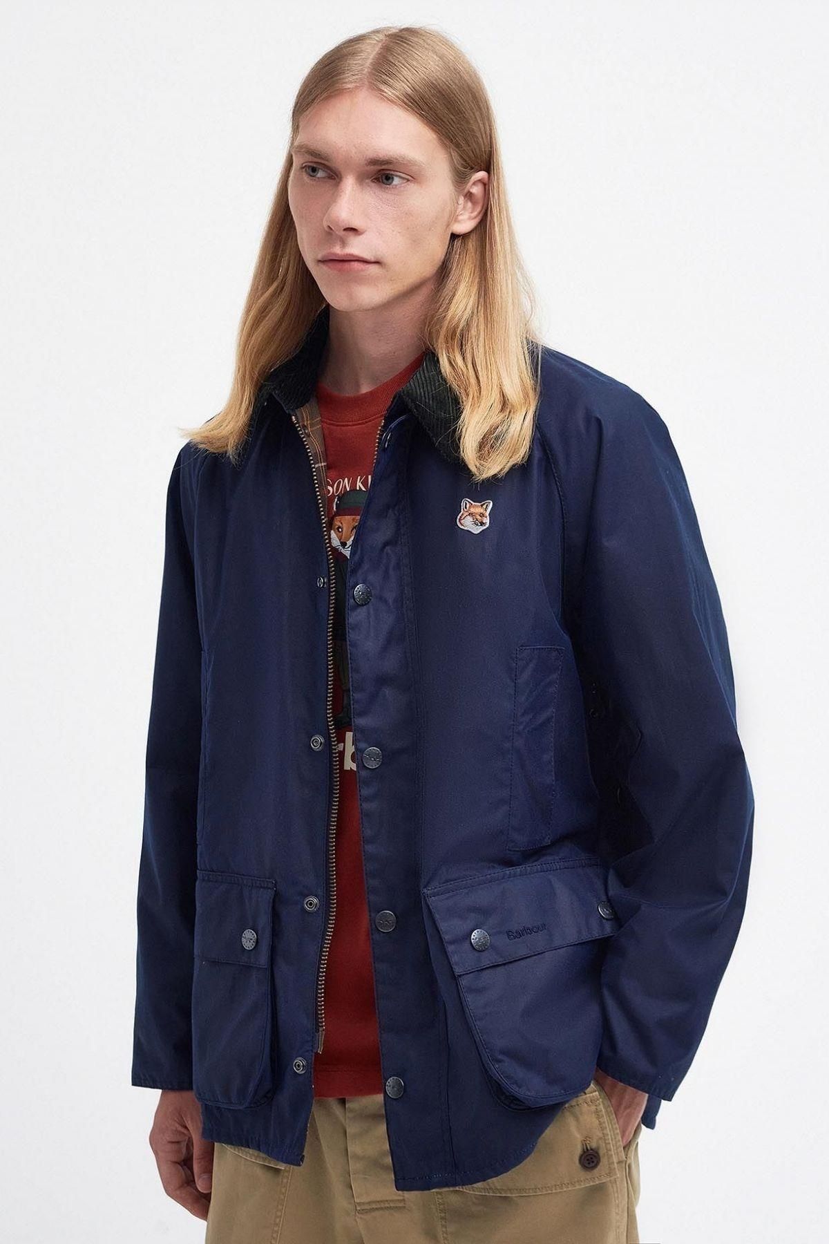 Barbour X Maison Kitsuné Beaufort Waxed Jacket In71 Indigo-black