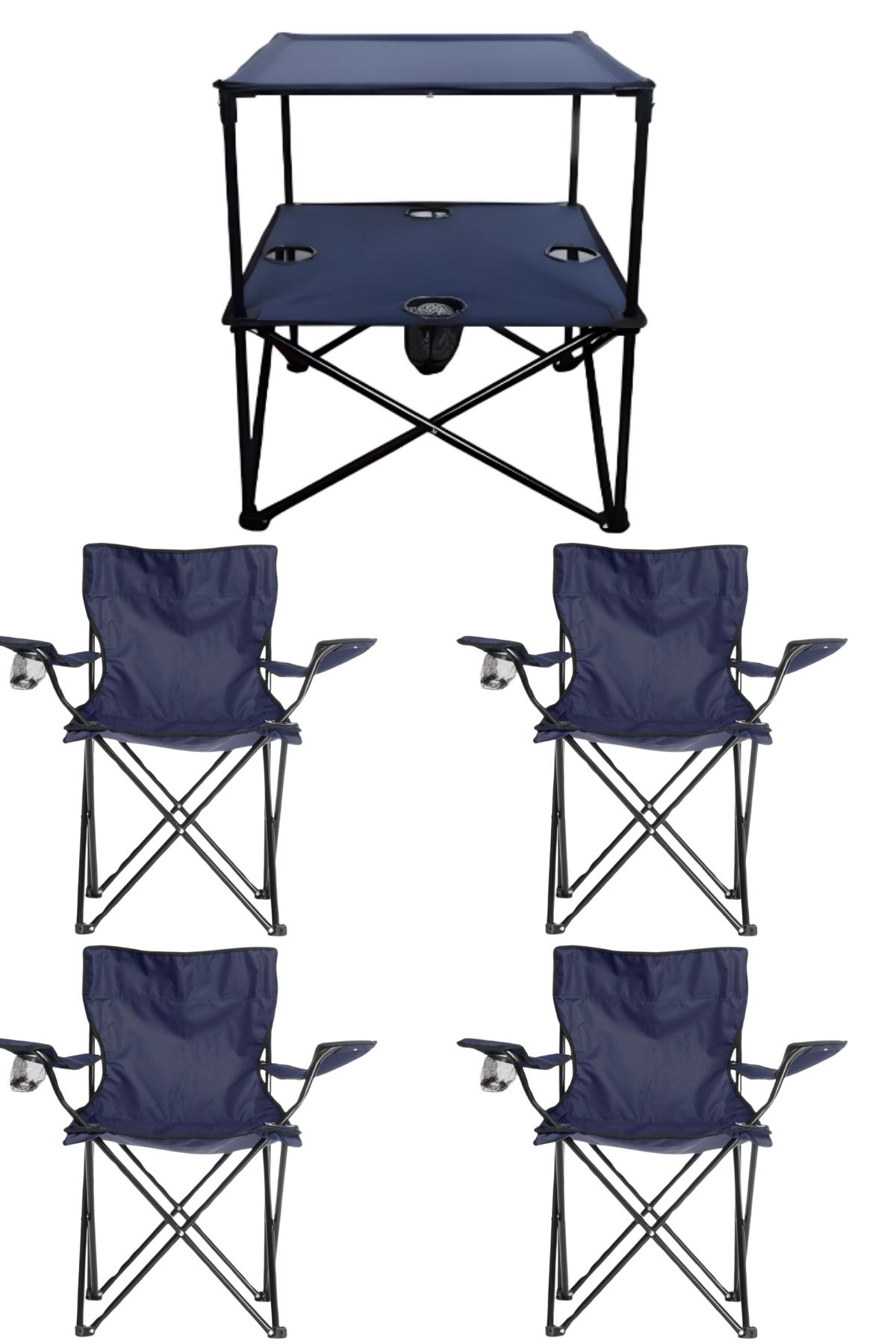Tedarikcenter 4 Adet Katlanır Kamp Sandalyesi ve 1 Adet 58x58 Rejisör Kamp Masası Çantalı Kamp Seti