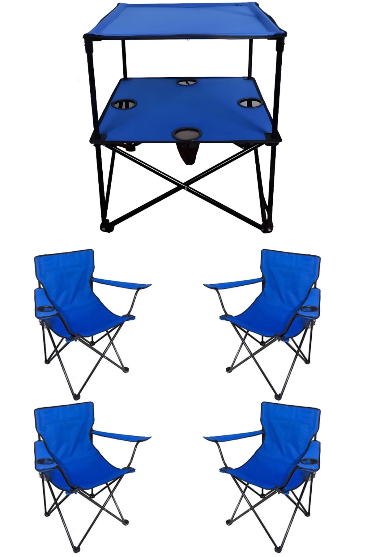 Tedarikcenter 4 Adet Katlanır Kamp Sandalyesi ve 1 Adet 58x58 Rejisör Kamp Masası Çantalı Kamp Seti