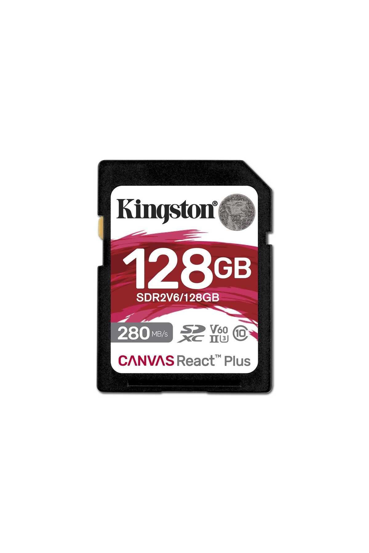 Kingston Canvas React Plus 128GB SD V60 UHS-II  Hafıza Kartı 280MB/s Okuma, 100MB/s'ye varan Yazma