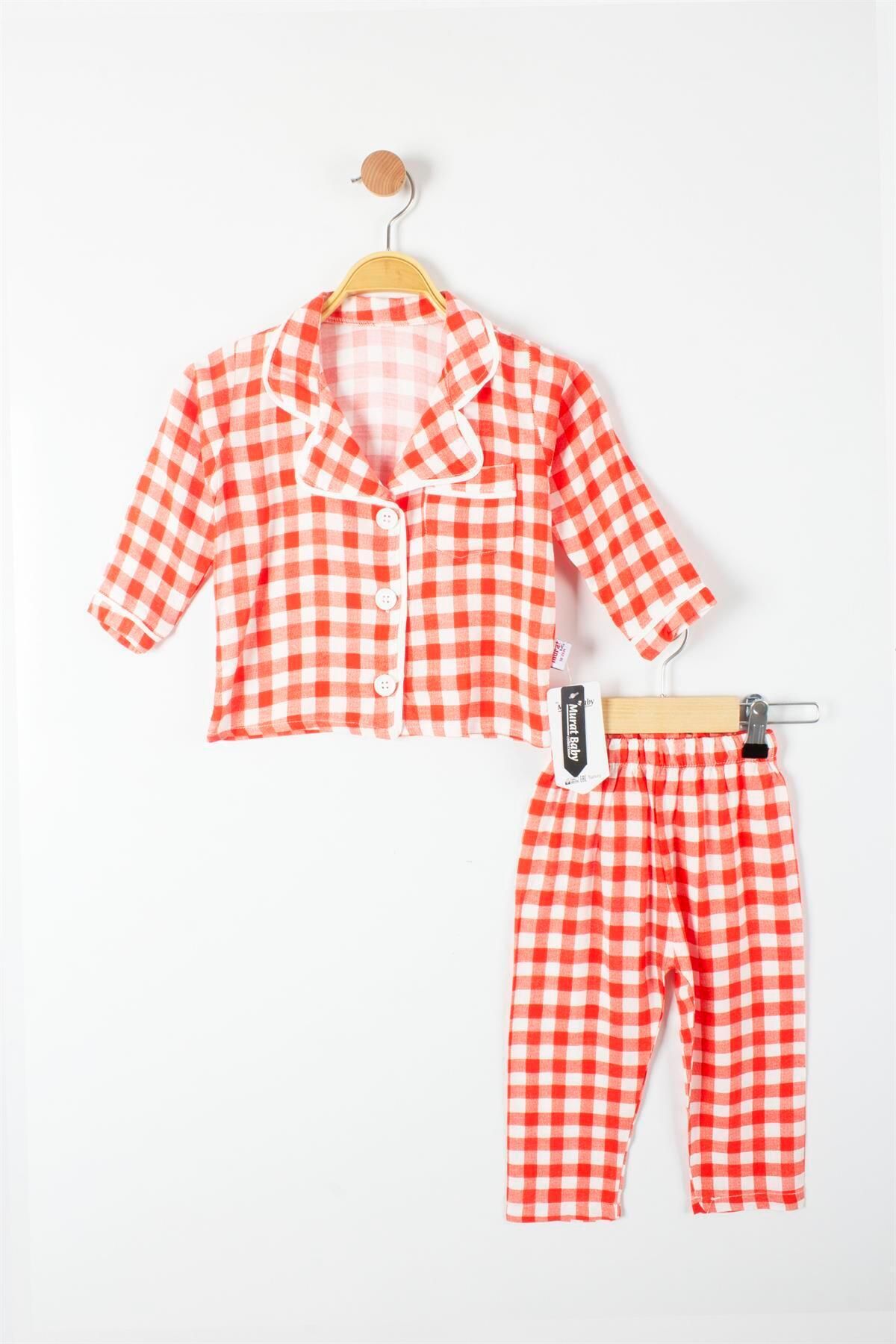 TRENDİMİZBİR Trendimizbir Kareli Düğmeli Kız Bebek Pijama Takımı