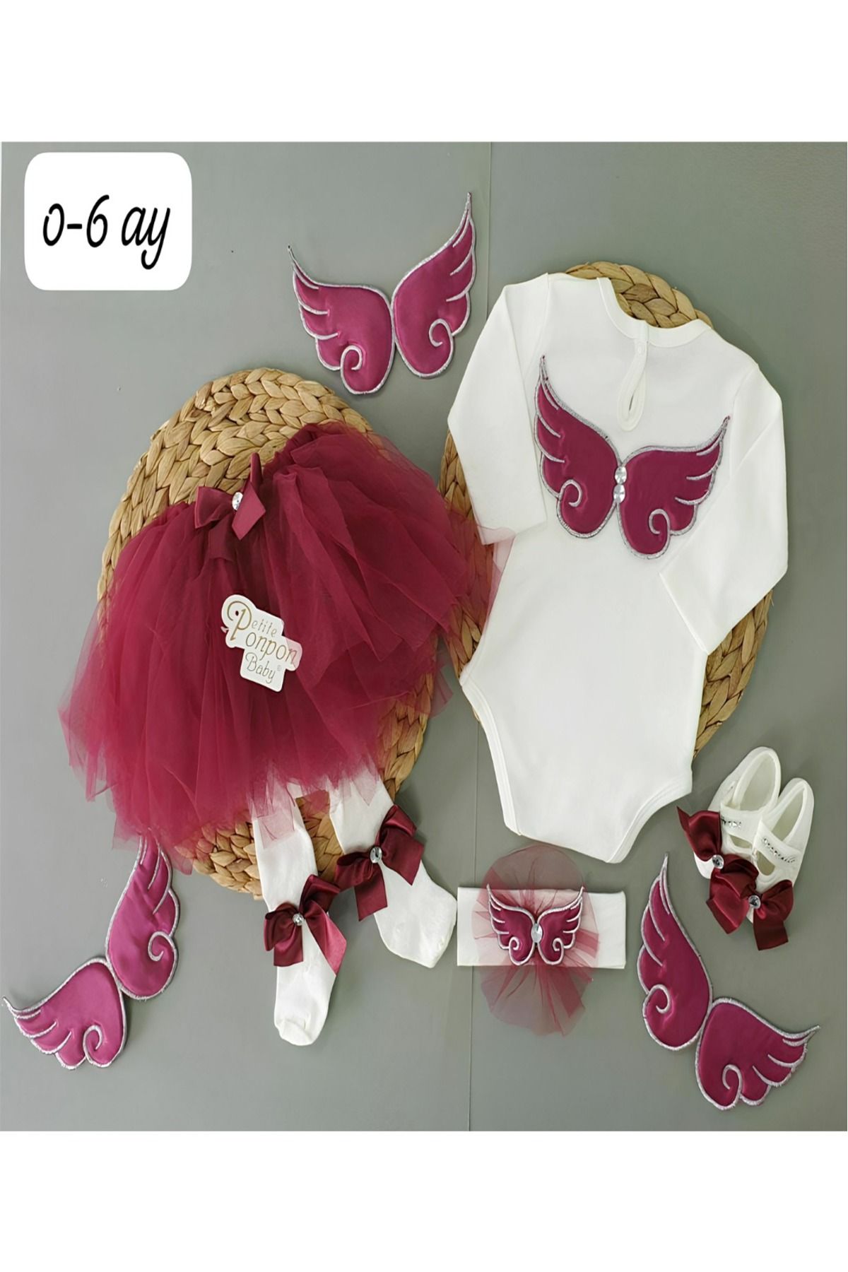 Petite Ponpon Baby Kız Bebek Özel Gün Parti Kıyafeti Tütü Etek/elbise Set Melek Kanatlı