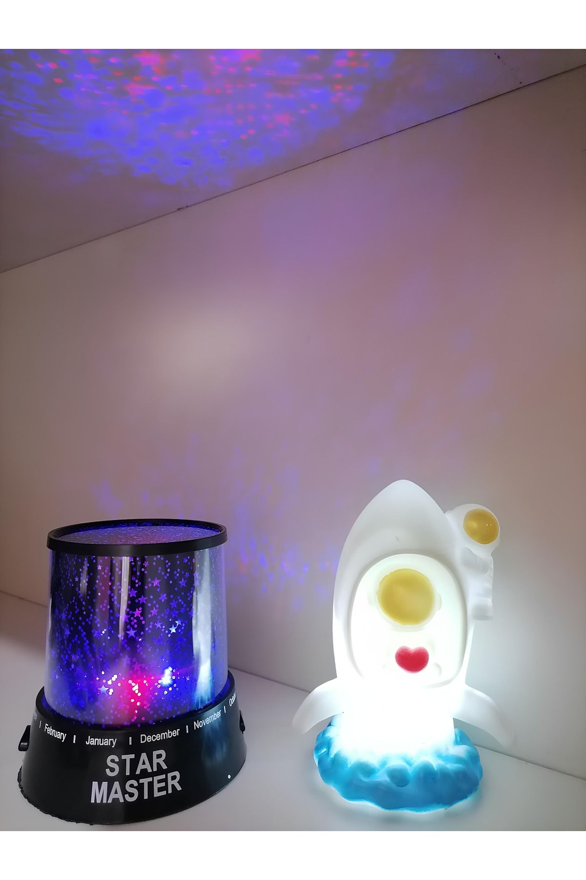 Işık kasabası Yıldız yansımalı RCB Star Master ve Astronot LED gece lambası hediye kutusu