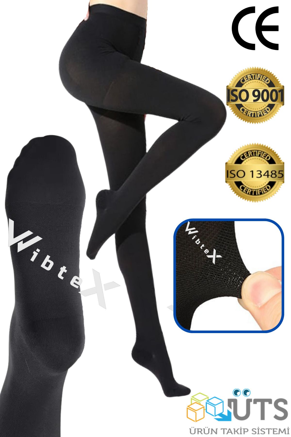 wibtex Külotlu Variss Çorabı Orta Basınç Burnu Kapalı (SİYAH RENK) (ÇİFT BACAK)