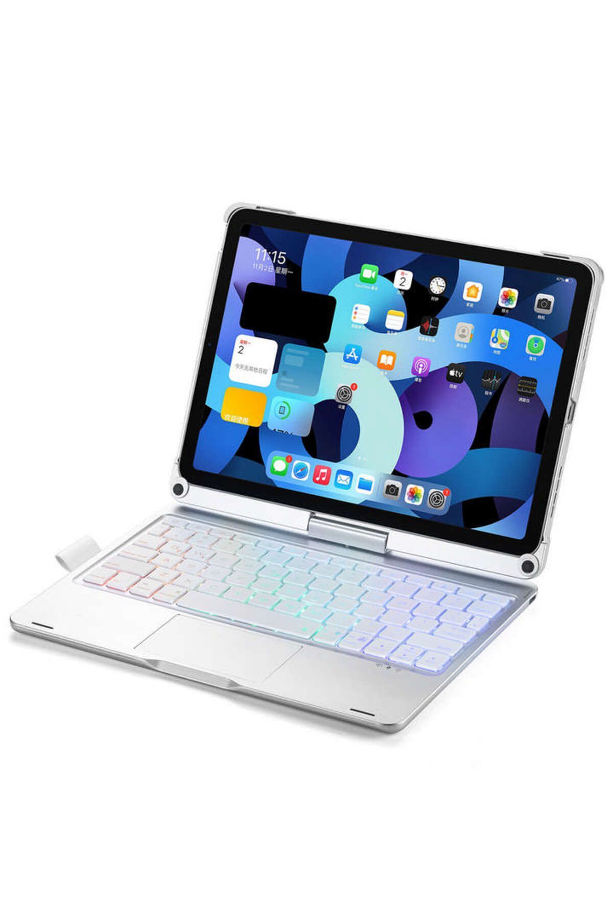 NewFace iPad Pro 11 (2021) Kılıf Magic Dönen Klavyeli Tablet Kılıf - Gümüş 337108
