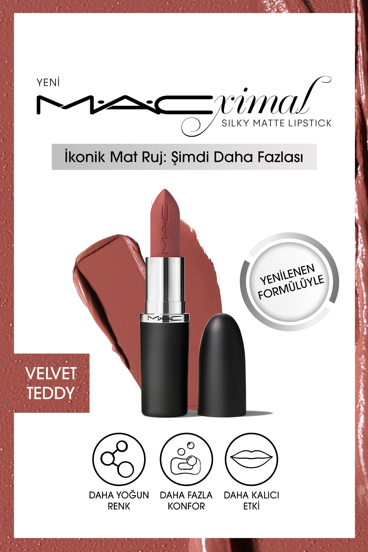 Mac M·A·CXIMAL Silky Matte Lipstick Nemlendirme Etkili Yoğun Renk Sağlayan Ruj - Velvet Teddy