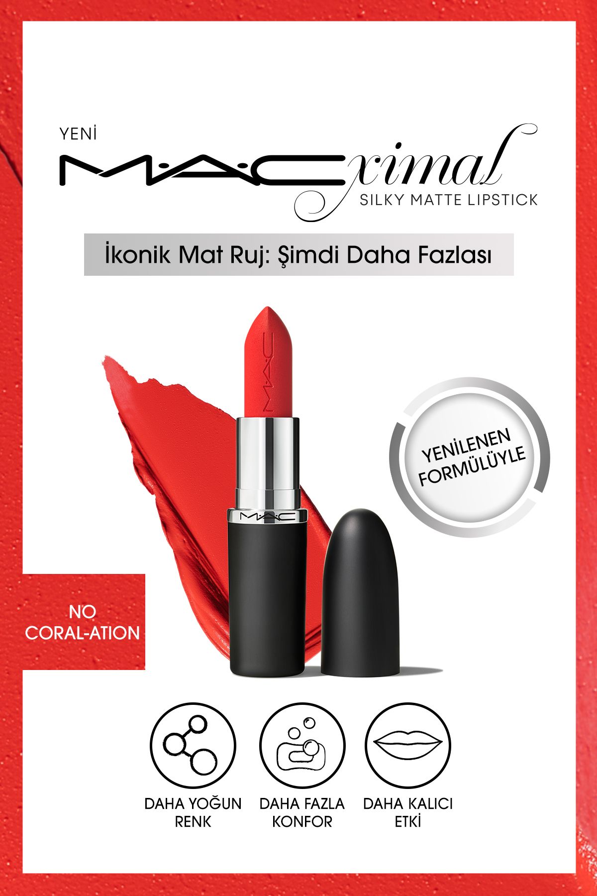 Mac M·A·CXIMAL Silky Matte Lipstick Nemlendirme Etkili Yoğun Renk Sağlayan Ruj - No Coral-ation
