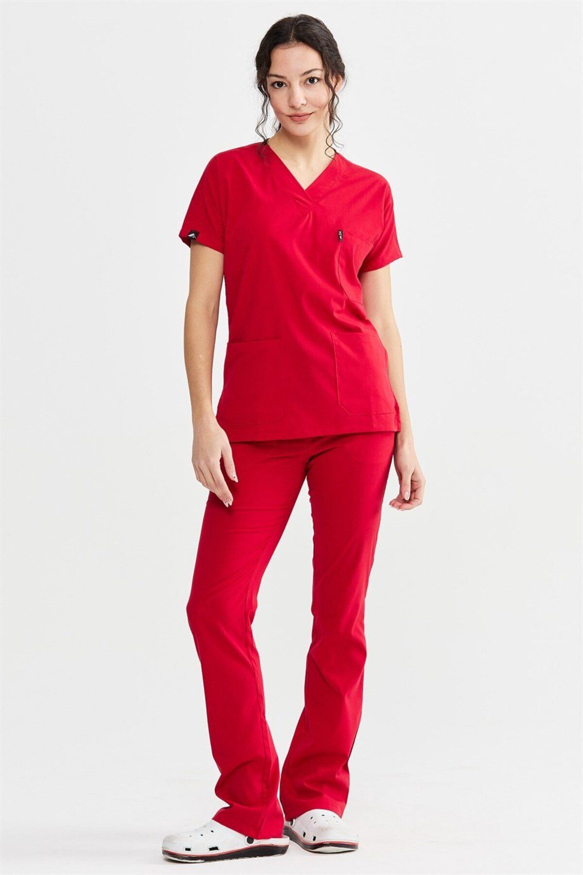 Çatı Medikal Ultralycra Spaniard - Likralı Doktor Hemşire Forma Takımı (KADIN), Kırmızı