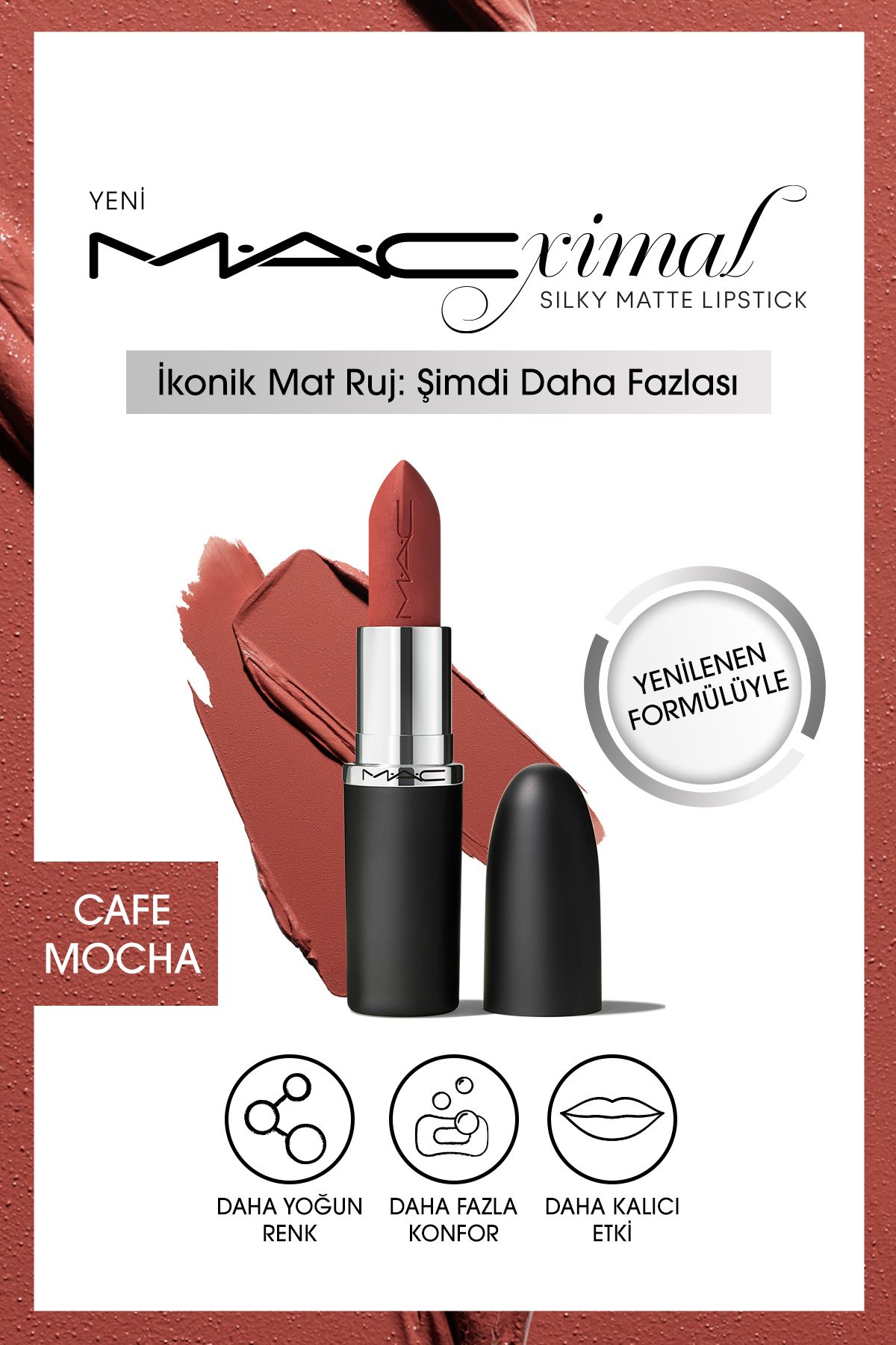 Mac M·A·CXIMAL Silky Matte Lipstick Nemlendirme Etkili Yoğun Renk Sağlayan Ruj - Cafe Mocha
