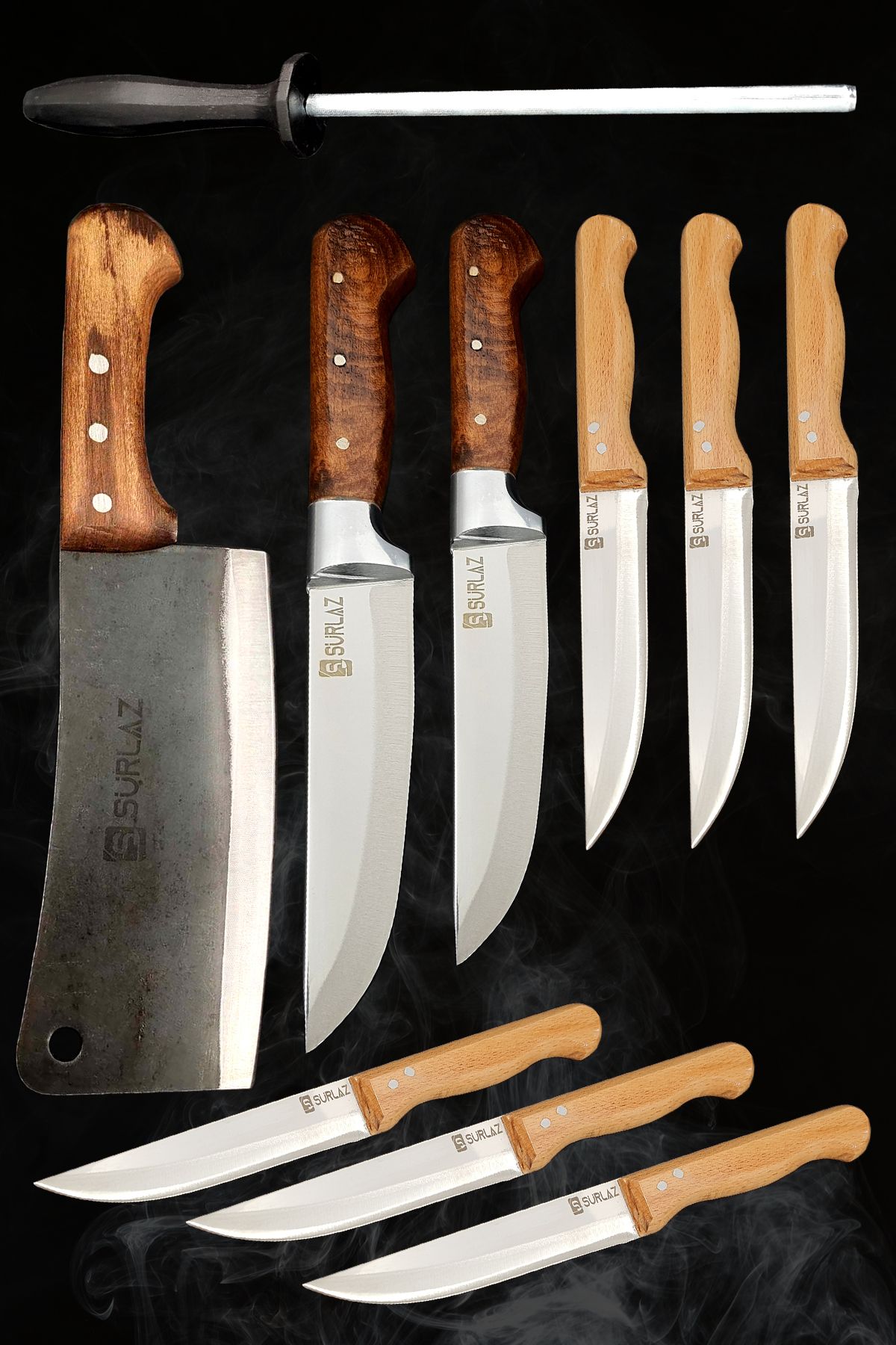 SürLaz Sürmene 10 Parça Bıçak Seti Vintage Bıçağı Satır Et Bıçağı Kasap Bıçakları Meyve Bıçakları