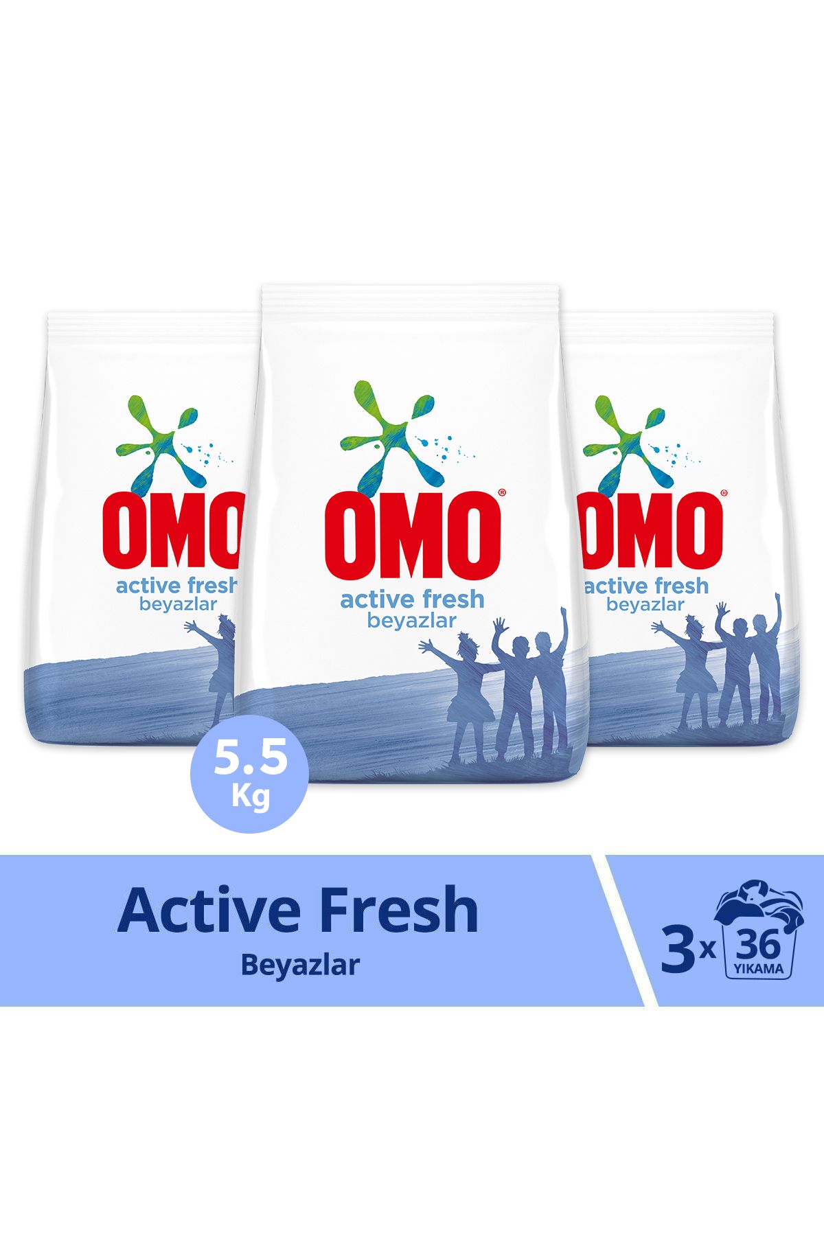Omo Active Fresh Toz Çamaşır Deterjanı Beyazlar Için En Zorlu Lekeleri Çıkarır 5.5 Kg 36yıkama 3adet
