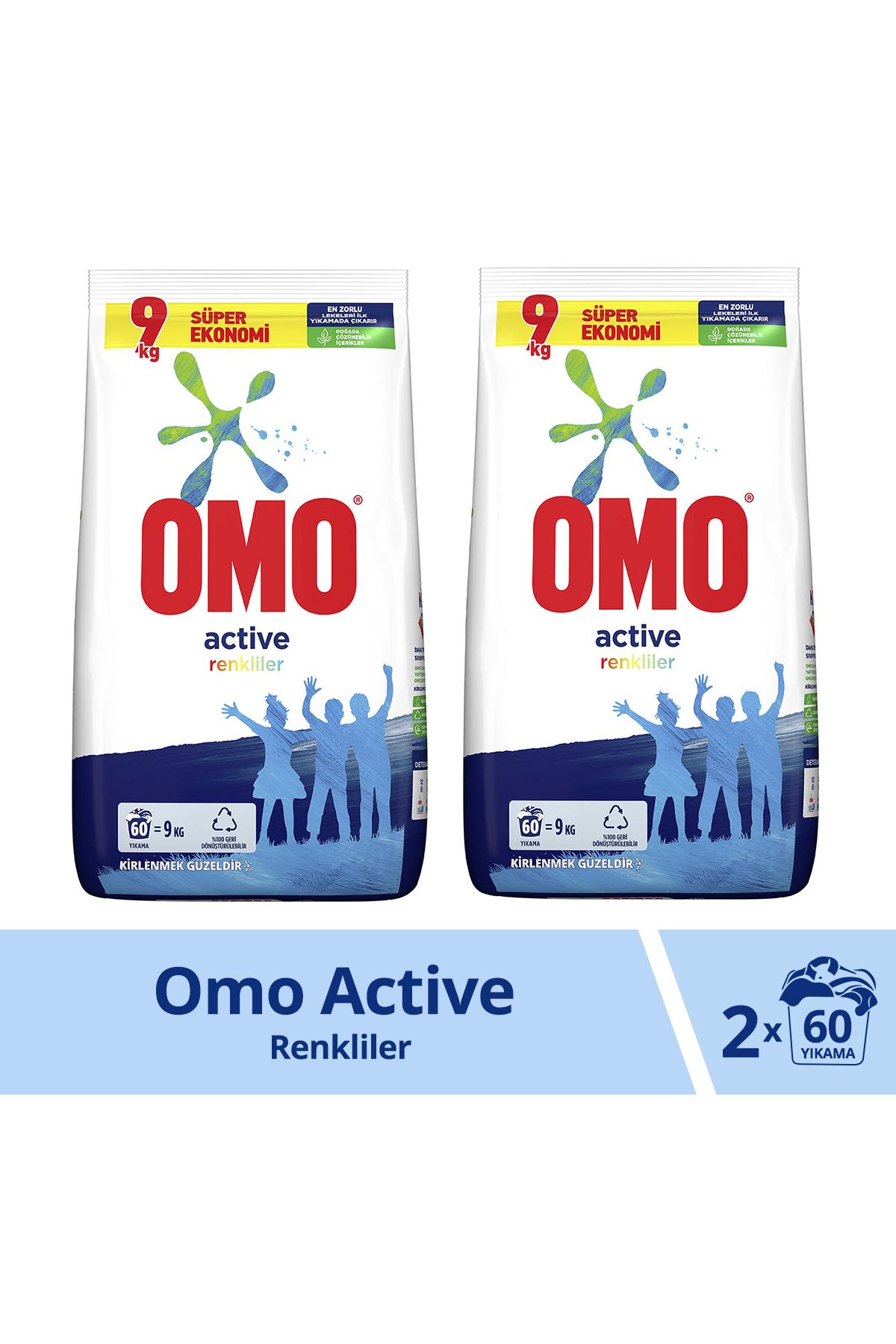 Omo Active Fresh Toz Çamaşır Deterjanı Renkliler Için En Zorlu Lekeleri Ilk Yıkamada Çıkarır 9kg X2