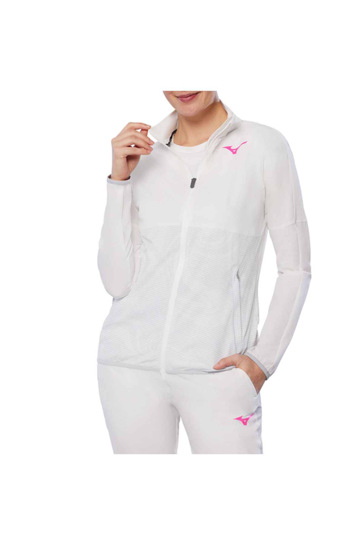 Mizuno Charge Printed Jacket Kadın Yağmurluk Beyaz