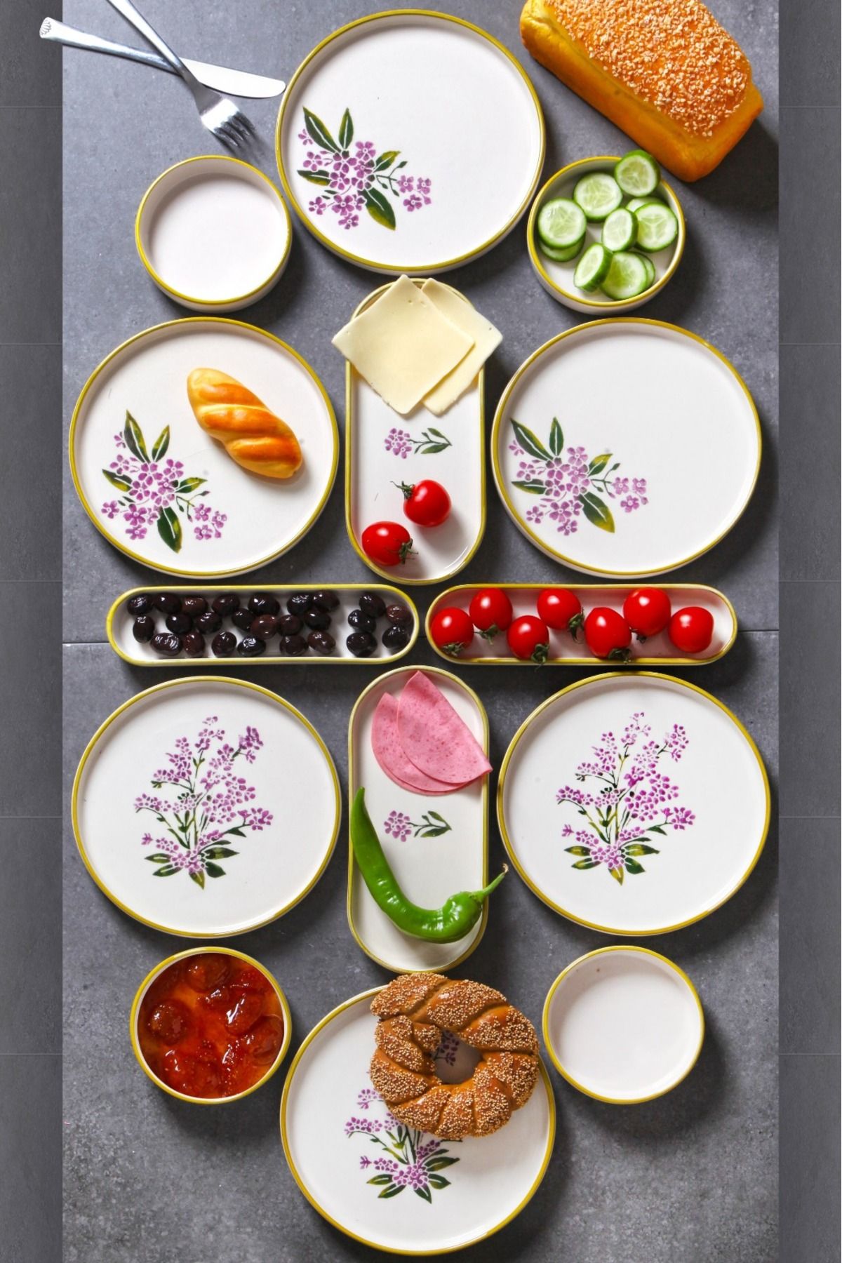 Çavdar Group 14 Parça 6 Kişilik Stackable Taç Yaprak Kahvaltı Takımı Handmade Özel Tasarım Kahvaltı Seti
