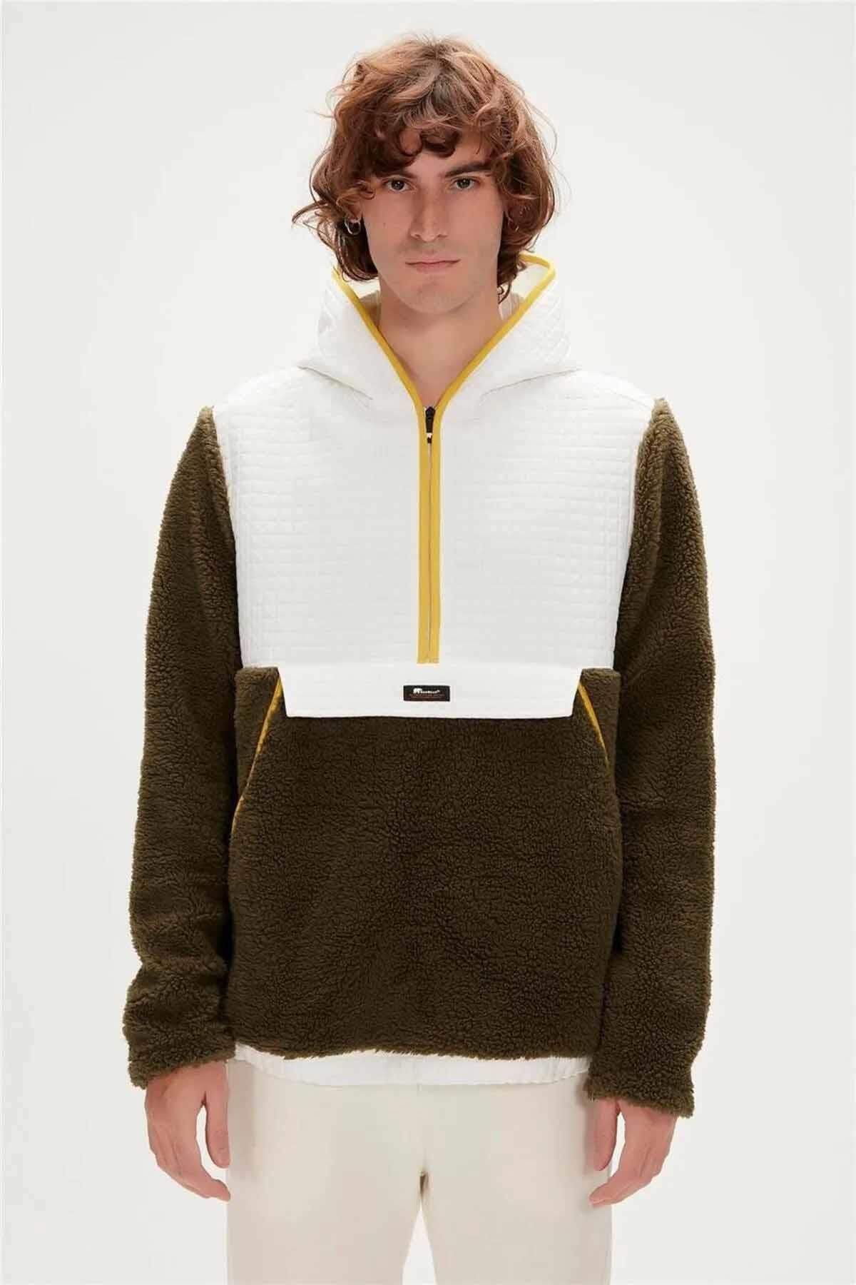 Bad Bear Leonard Half-zip Plush Jacket Erkek Polar Sweatshirt 23.02.29.007khakı