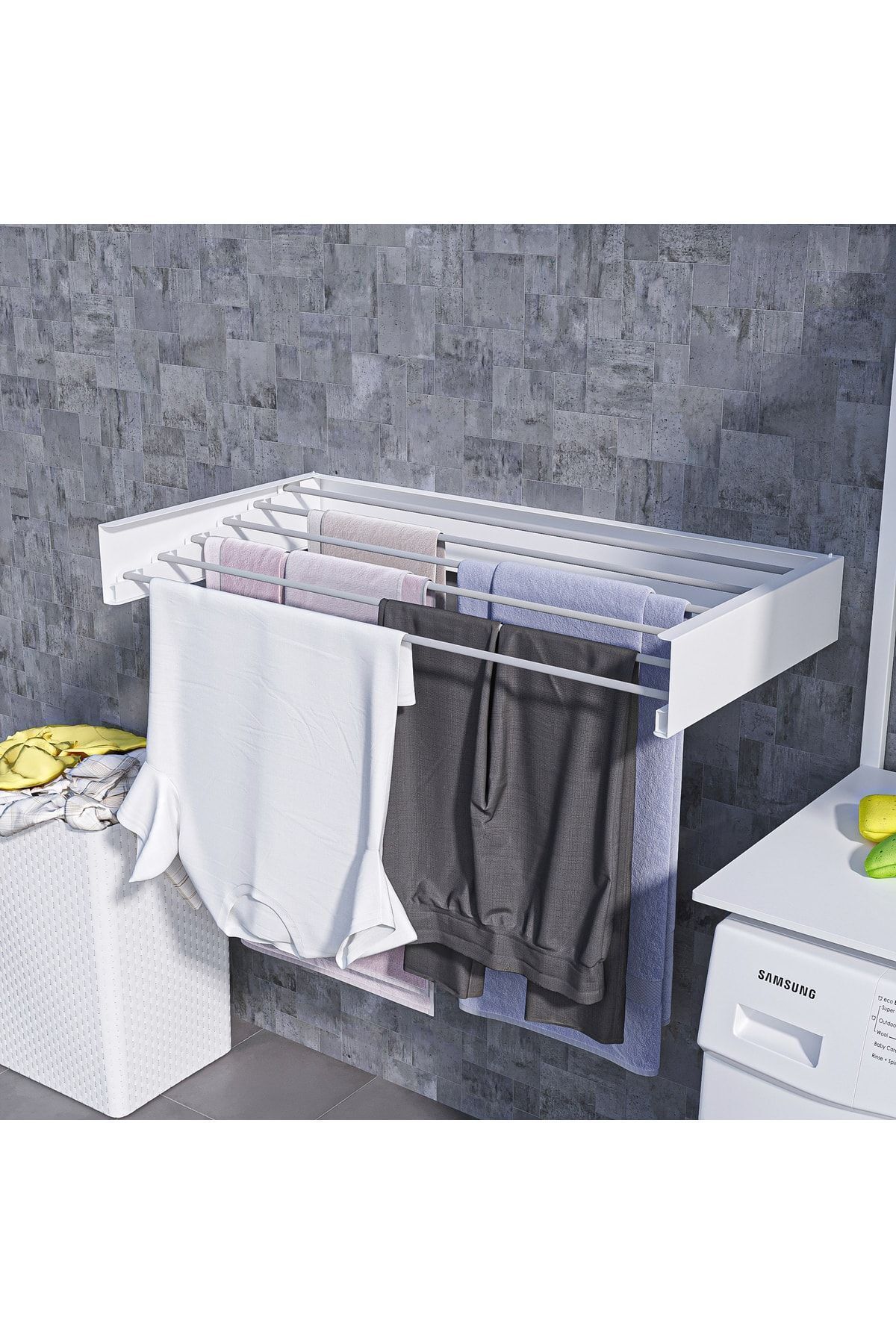 AYZ Design Kurutmalık Çamaşır Askısı (BEYAZ-100CM) - Duvara Monte, Katlanabilir Çamaşırlık -