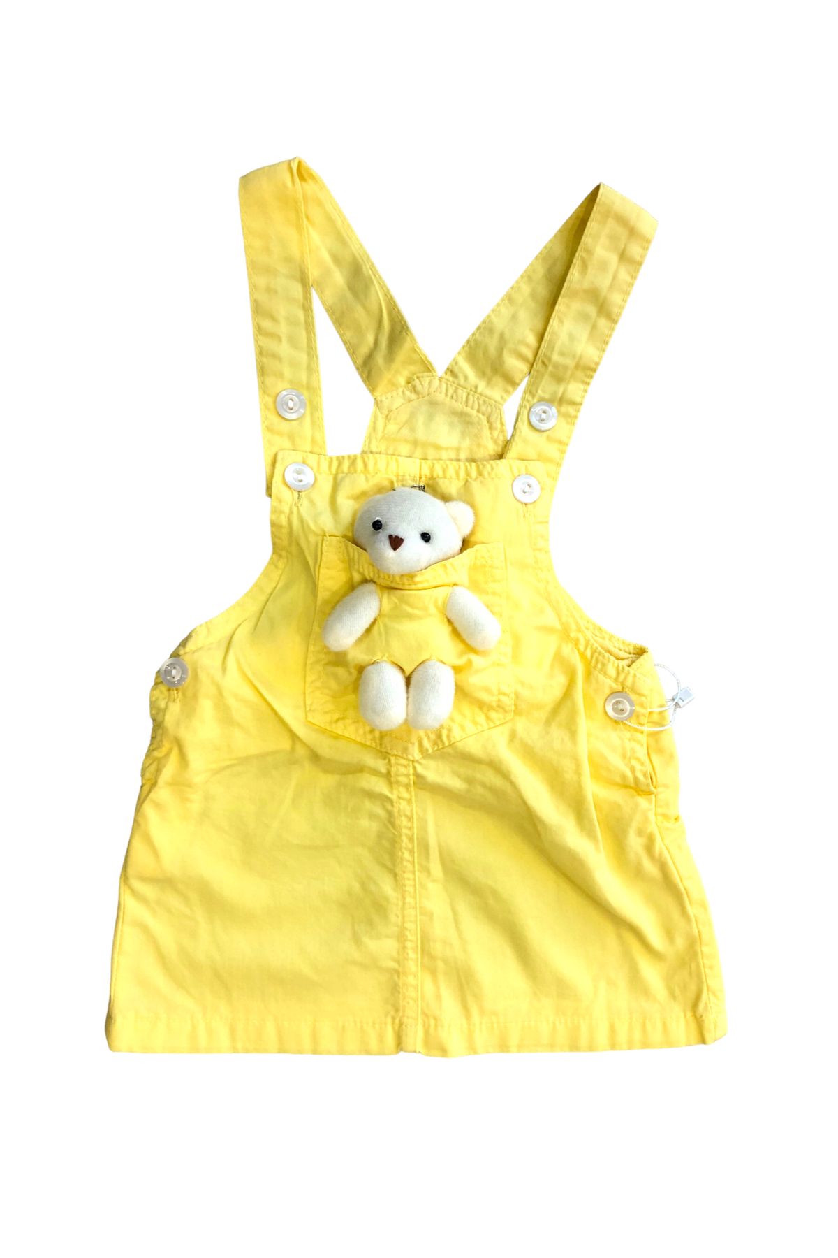 Şirin Bebe Kız Bebek Açık Sarı Ayıcıklı Salopet Askılı Jile Elbise