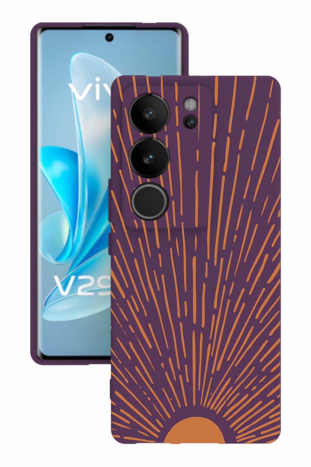 vivo V29 Uyumlu Baskılı Ve Kamera Korumalı Mor Renk Silikon Kılıf