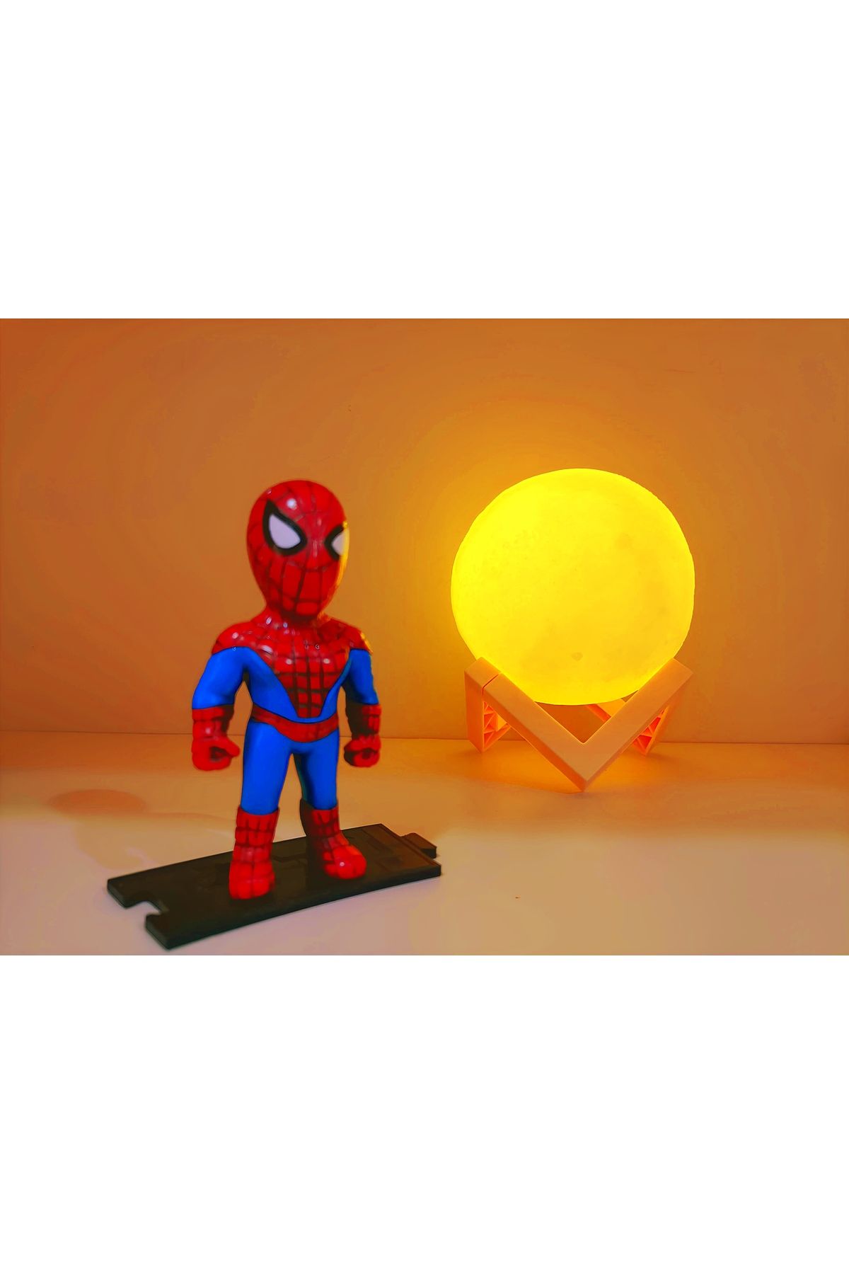 Işık kasabası Marvel Spiderman biblo ve 3D LED küre  gece lambası dekoratif hediye kutusu