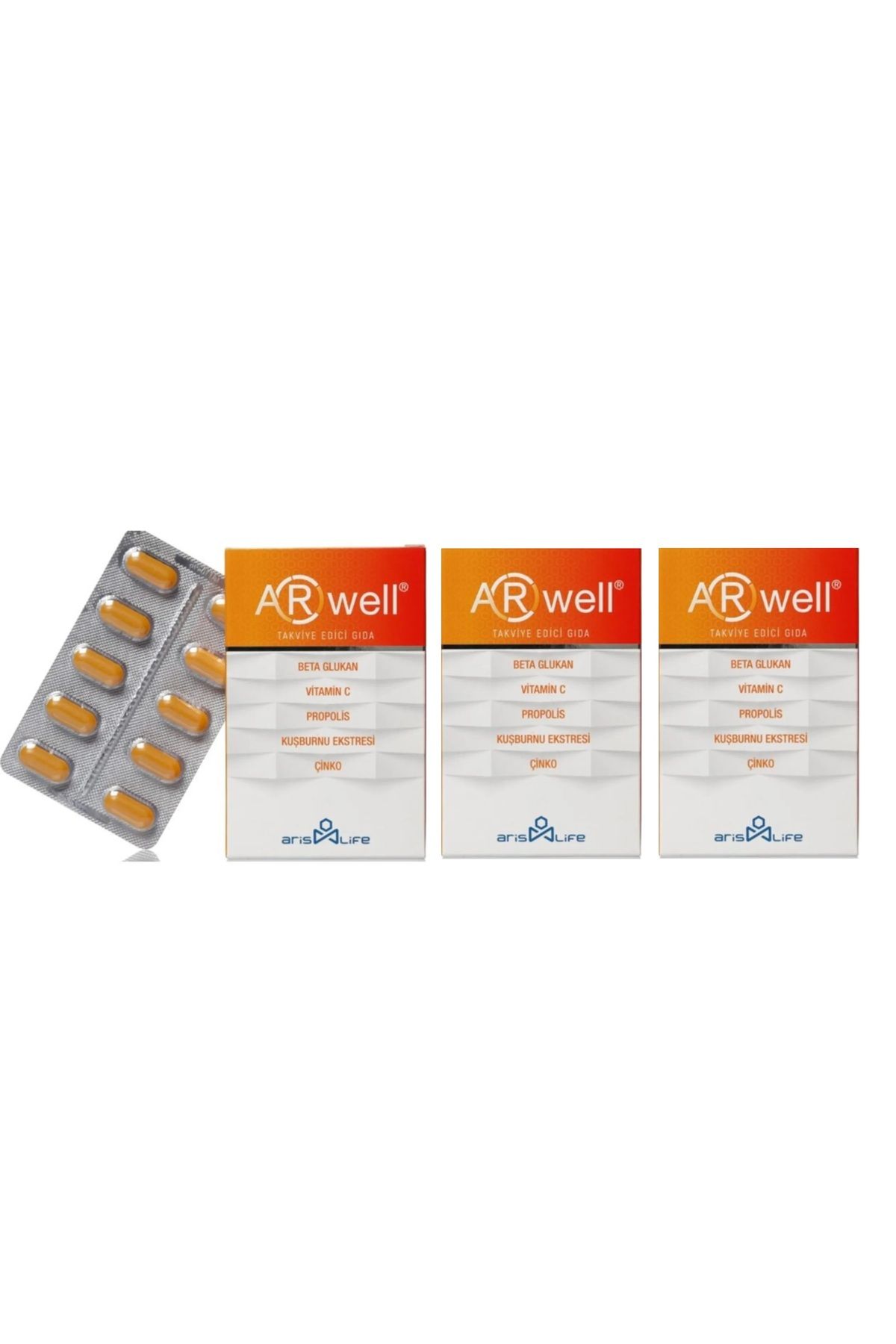 Arwell 3 Kutu Beta Glukan - Propolis - Vitamin C - Çinko Içeren Takviye Edici Gıda 200 Mg