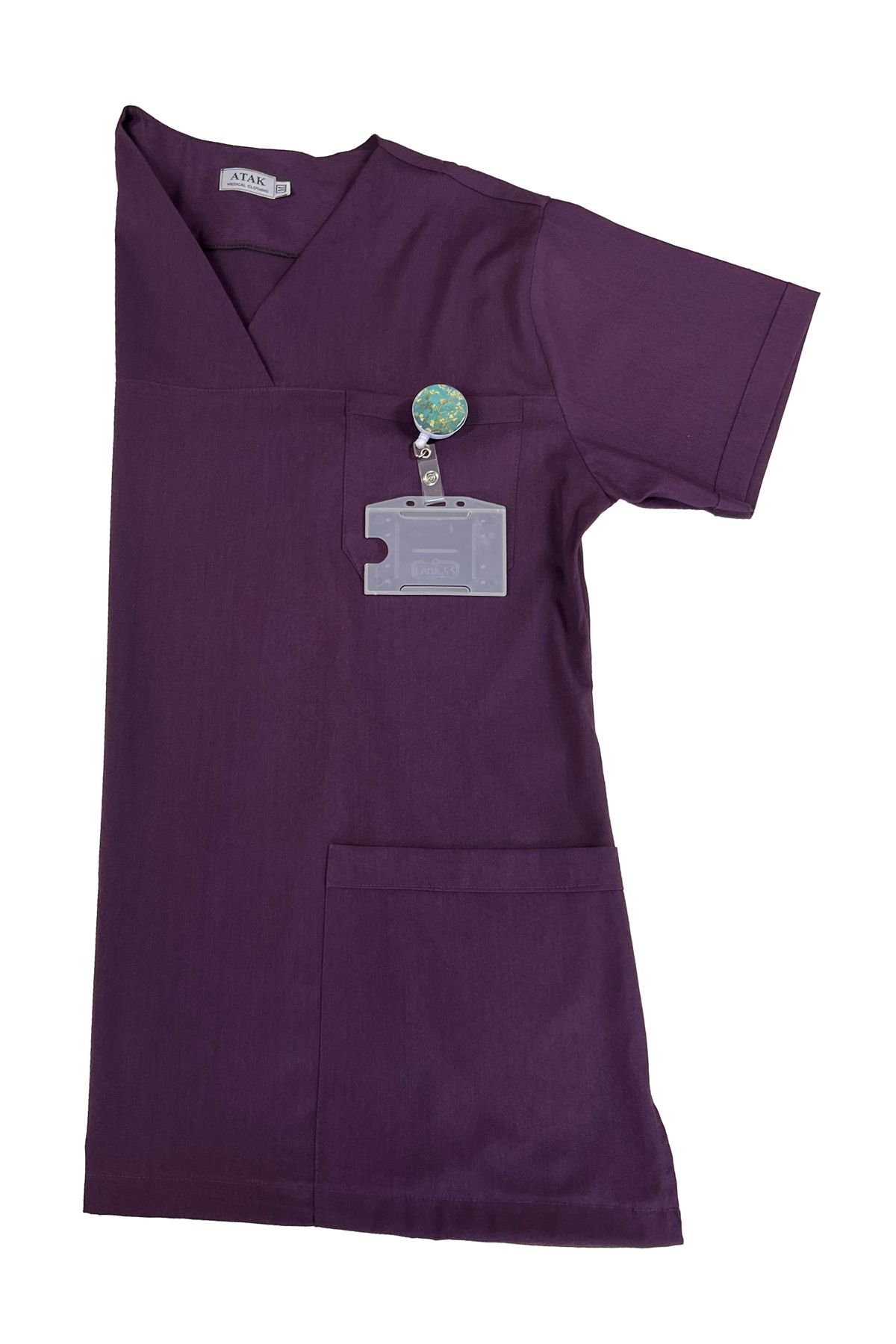 AtakUniform Mürdüm Likralı Unisex Zarf Yaka Doktor ve Hemşire Forma Üst Scrub