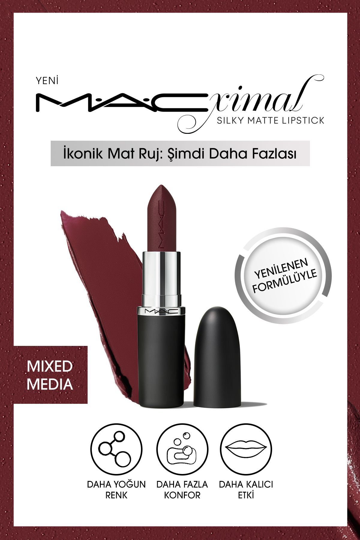 Mac M·A·CXIMAL Silky Matte Lipstick Nemlendirme Etkili Yoğun Renk Sağlayan Ruj - Mixed Media