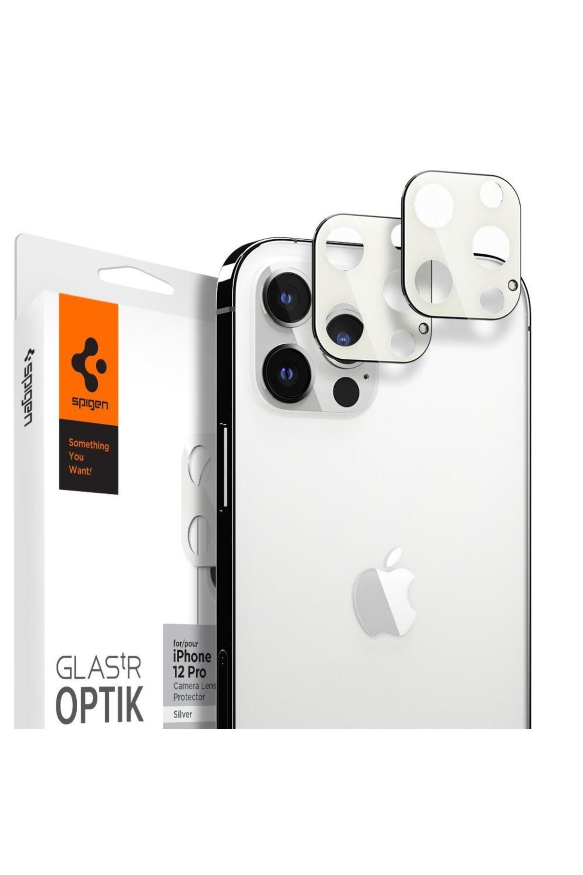 Spigen iPhone 12 Pro Kamera Lens Camı Koruyucu Glas.tR Optik (2 Adet) Silver - AGL02459
