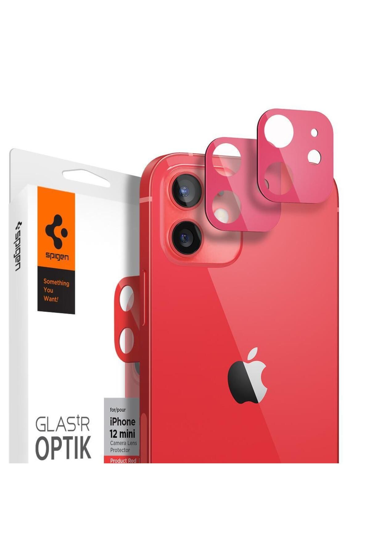 Spigen iPhone 12 Mini Kamera Lens Camı Koruyucu Glas.tR Optik (2 Adet) Red - AGL02464