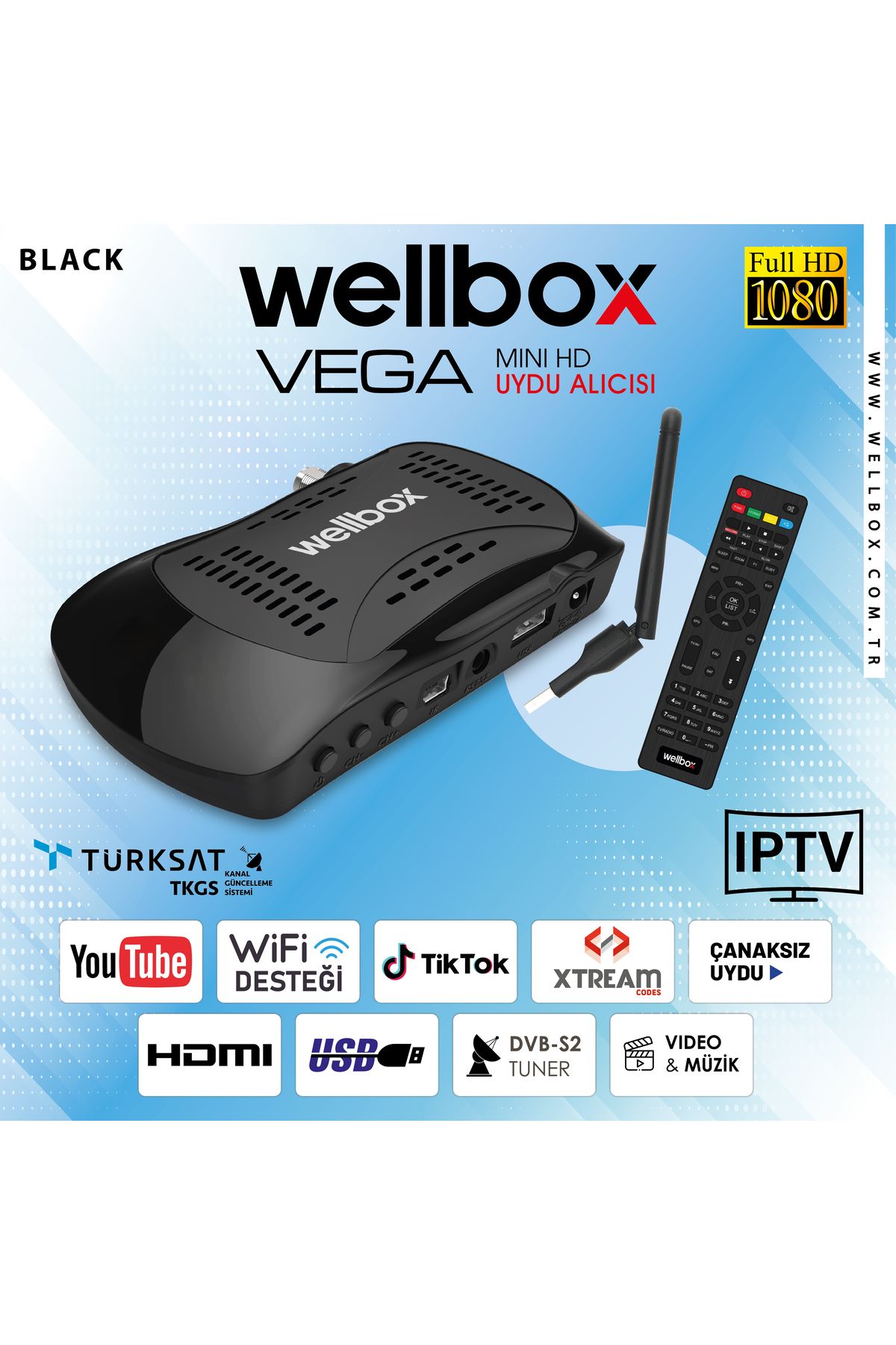 wellbox Wi-Fi Youtube I P T V Özellikli Çanaklı ÇanaksızFull HD Uydu Alıcısı