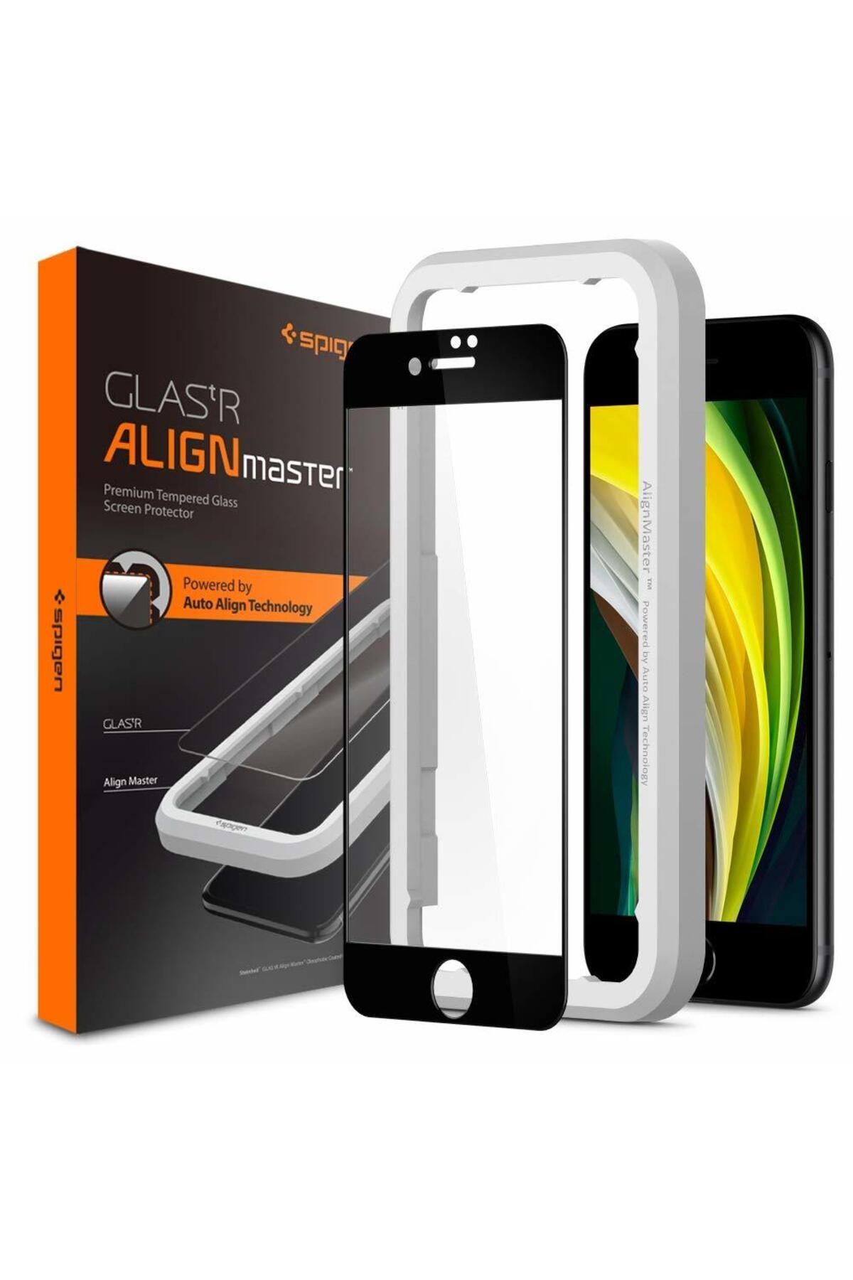 Spigen iPhone SE (2022 / 2020) / iPhone 8 / iPhone 7 Cam Ekran Koruyucu Black / Siyah - AGL01294
