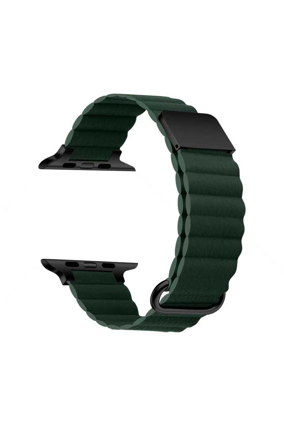 MAB Watch 40mm Uyumlu KRD-78 PU Deri Kordon Strap Kayış Zore Koyu Yeşil