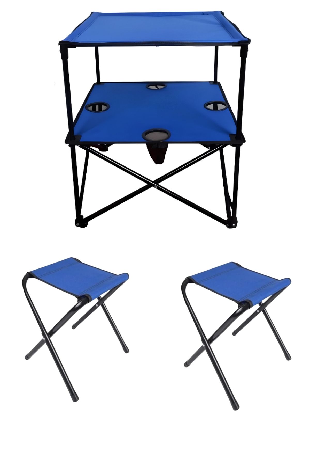 Tedarikcenter 2 Adet Katlanır Balıkçı Taburesi Kamp Sandalyesi ve 58x58 Rejisör Kamp Masası Çantalı Kamp Seti